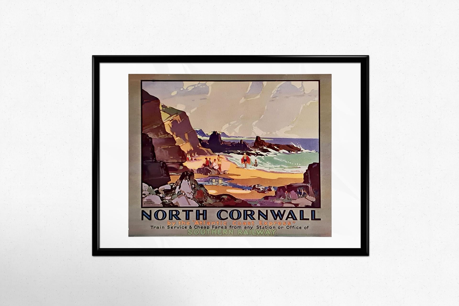 Cartel de viaje original de Leonard Richmond de 1930 La costa del norte de Cornualles en venta 1
