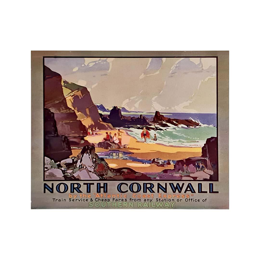 Cartel de viaje original de Leonard Richmond de 1930 La costa del norte de Cornualles en venta 3