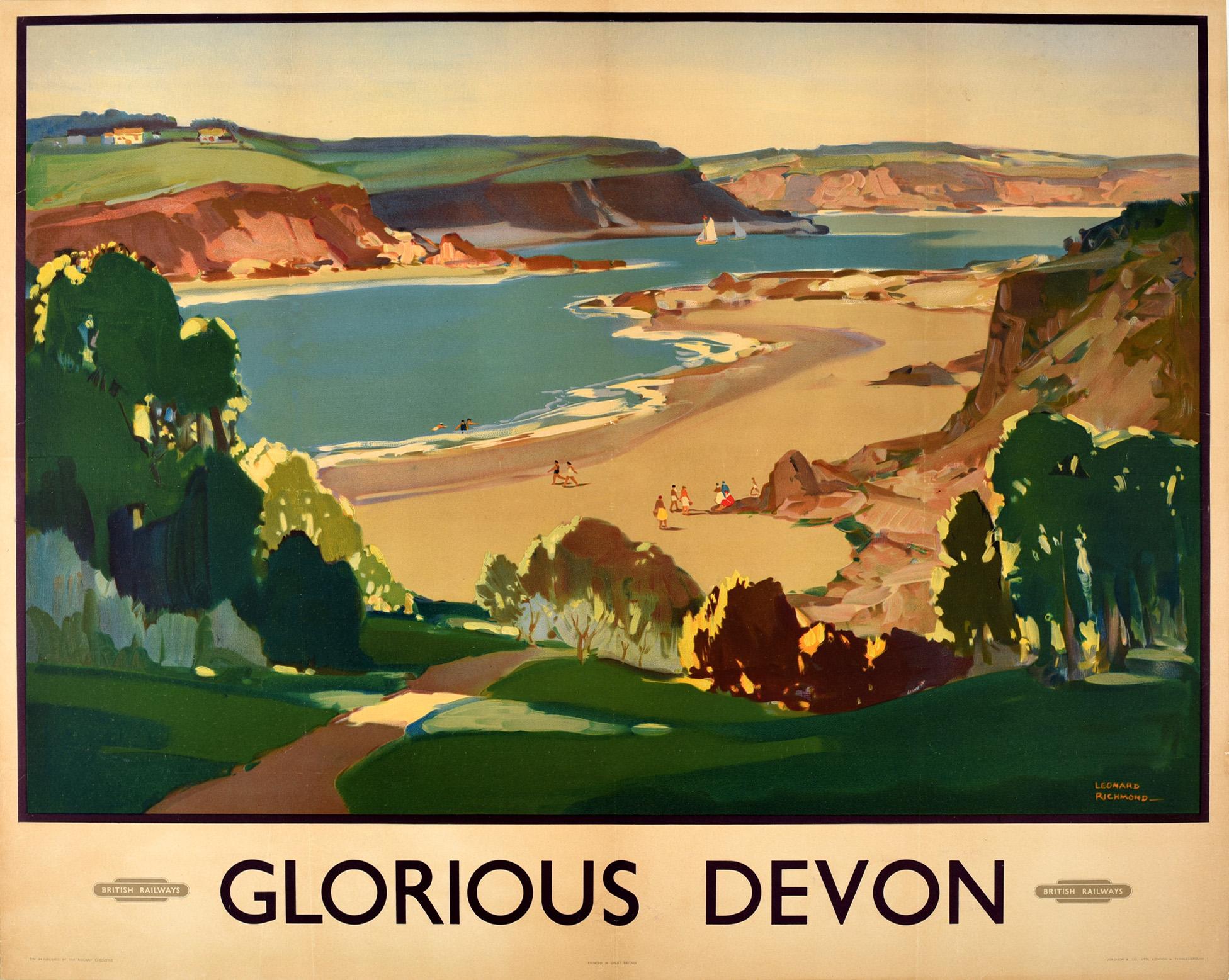 Leonard Richmond Print - Original Vintage British Railways Poster Glorious Devon Beach Sea Sailing Boats