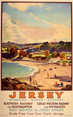 Original Vintage Travel Poster Jersey Island Sunshine Art Deco Leonard Richmond