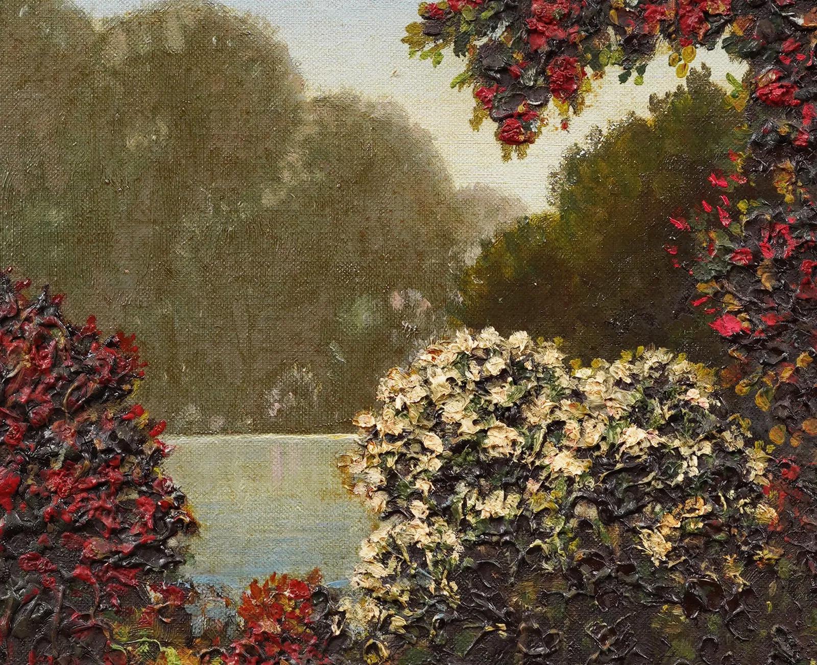 Antique American Impressionist Fall Landscape Thick Impasto Framed  Oil Painting For Sale 1