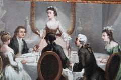 Antique interior oil painting signed Romantic oil painting of a dinner party