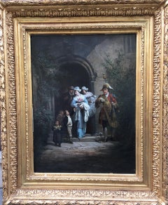 The Christening, Oil on Canvas Signed Leonard Saurfelt and Dated 1884