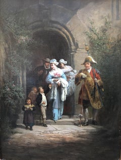 The Christening, Oil on Canvas Signed Leonard Saurfelt and Dated 1884
