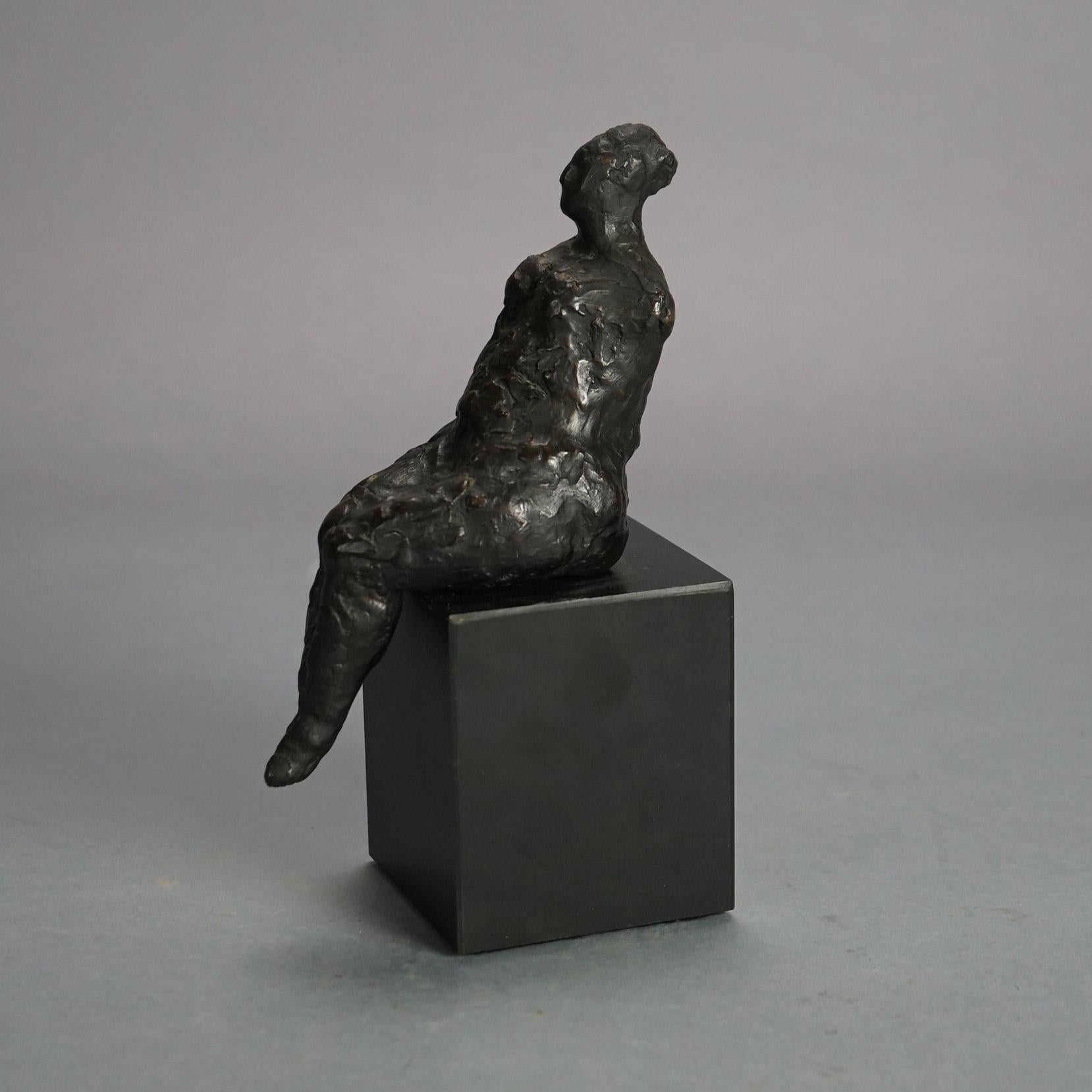 Leonard Schwartz Abstract Bronze Seated Female Figure C1950 In Good Condition For Sale In Big Flats, NY