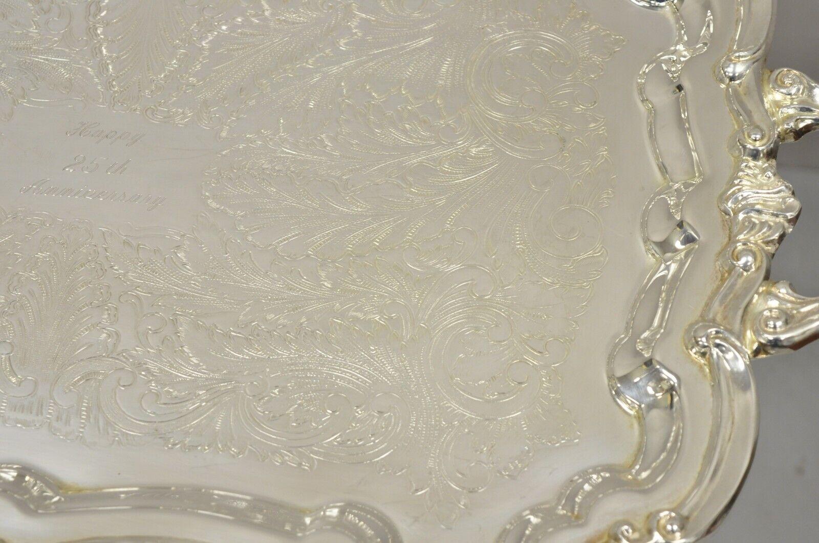 Leonard Silver Plate Serving Platter Tray Engraved 