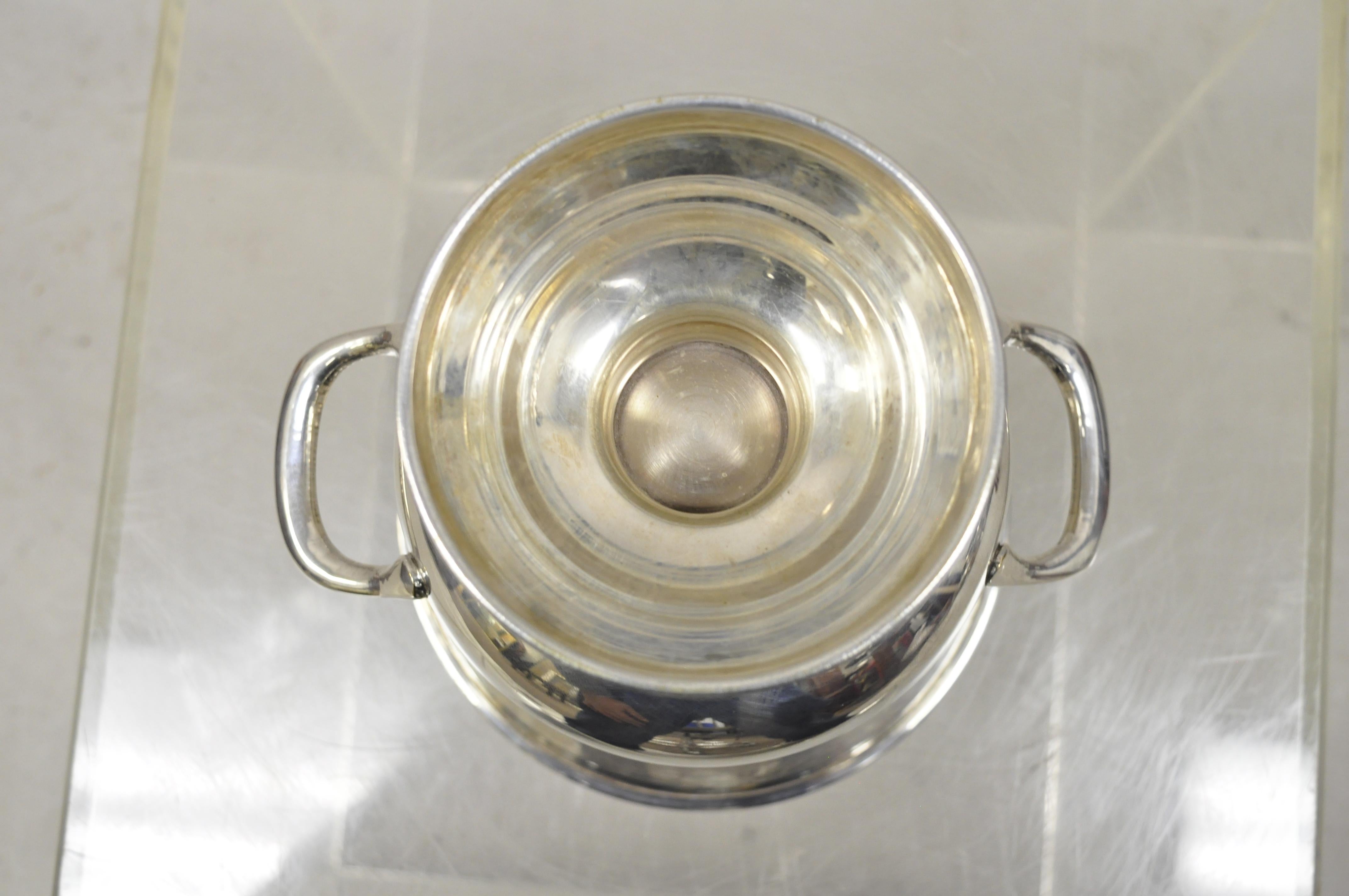 Leonard Silver Plate Modern Modernist Ice Bucket Champagne Chiller Twin Handles In Good Condition In Philadelphia, PA