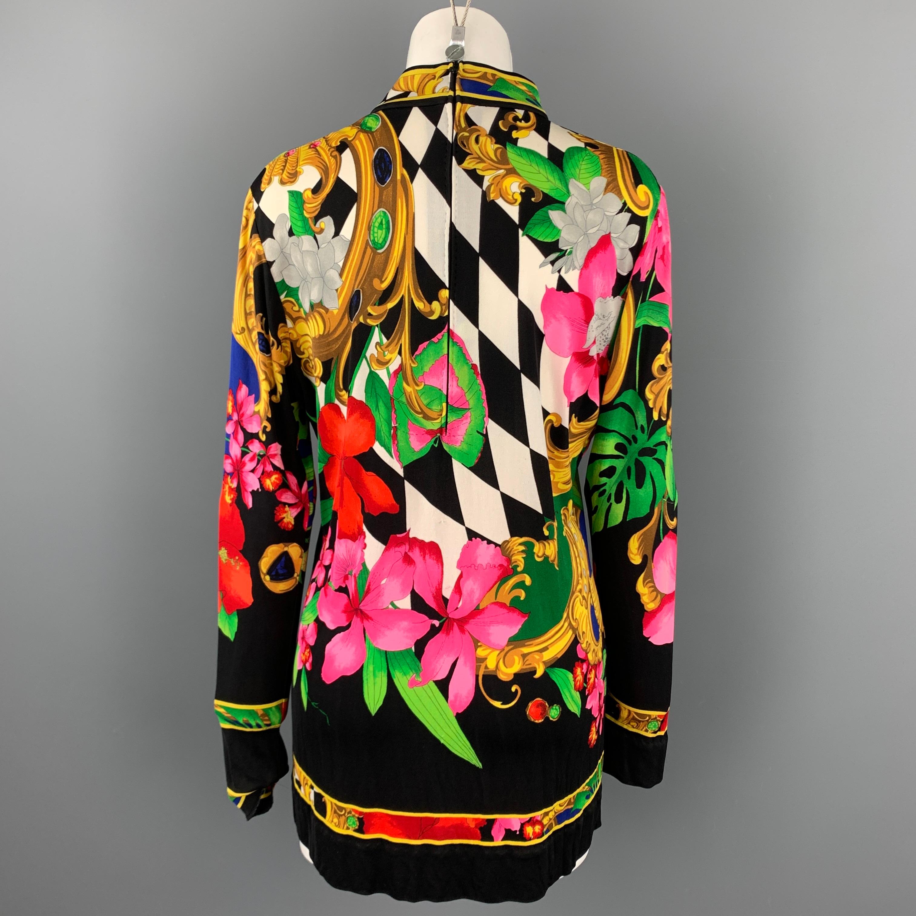 LEONARD Size M Multi-Color Floral Silk Tunic Blouse In Good Condition In San Francisco, CA