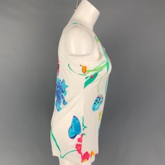 LEONARD Size M White Multi-Color Floral Tank Casual Top