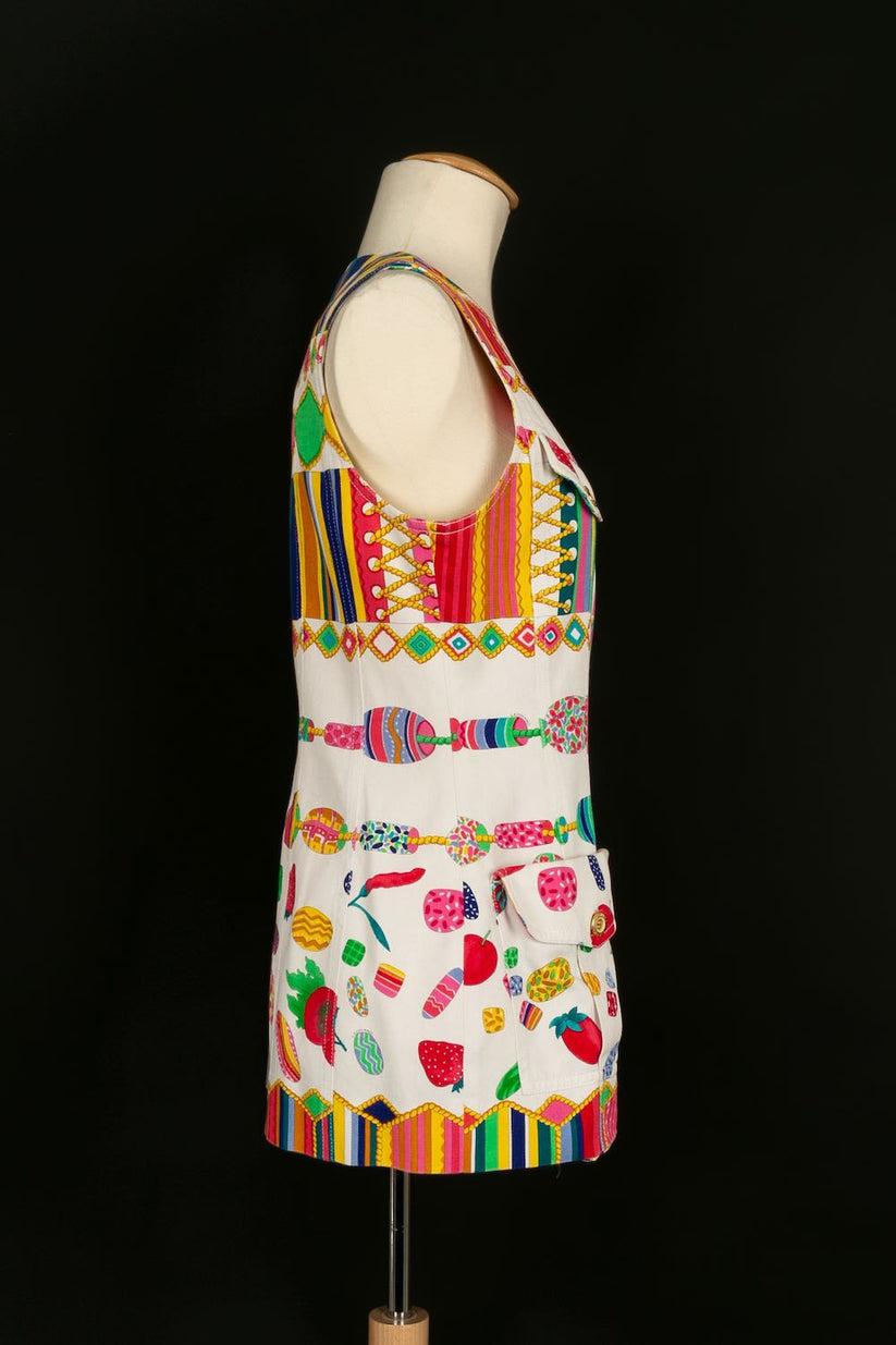 Leonard - Cotton tunic printed with sweets and fruits. No size or composition label, it fits a 38FR.

Additional information:
Dimensions: Chest: 44 cm 
Length: 70 cm
Condition: Very good condition
Seller Ref number: FH85