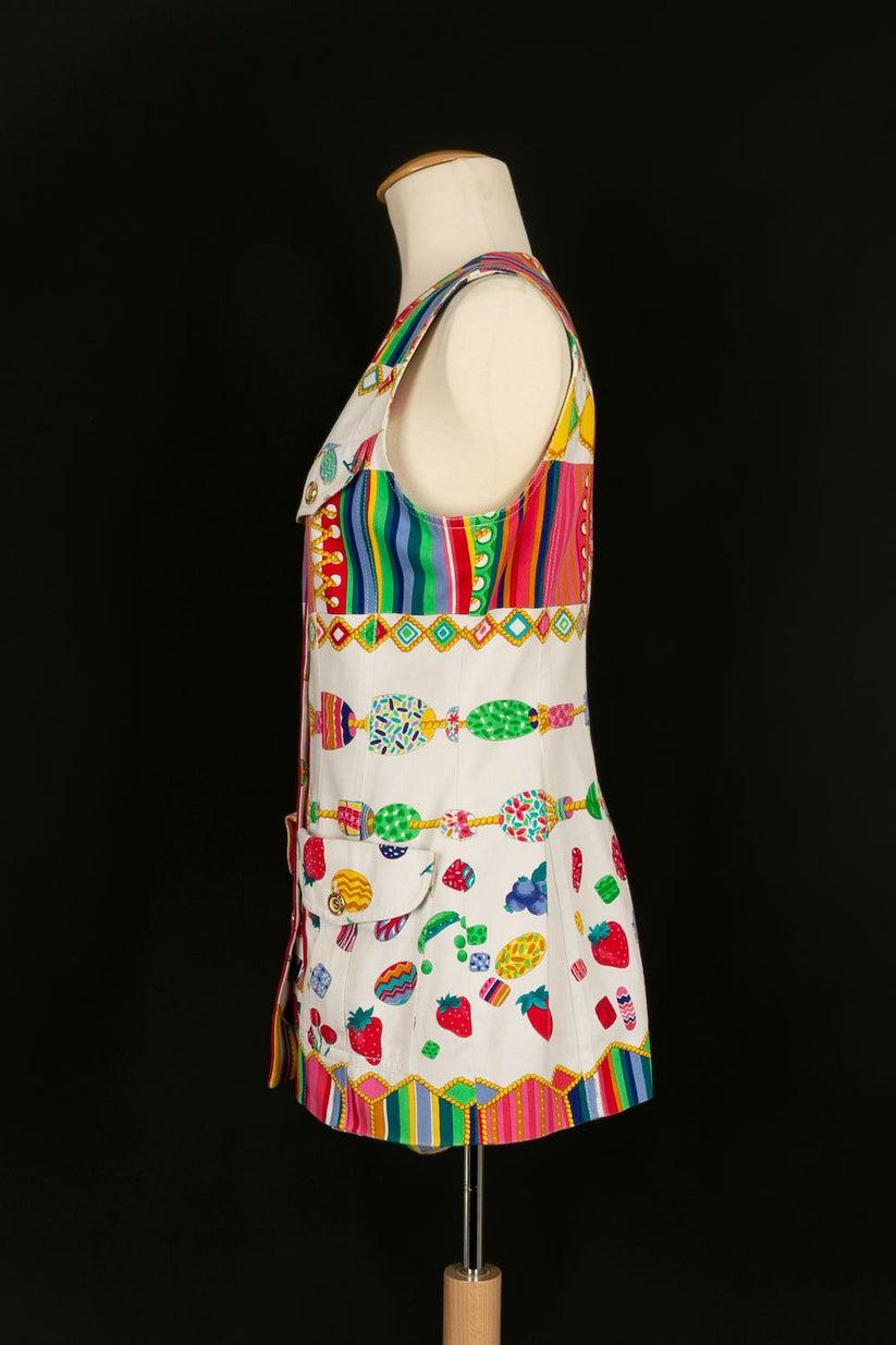 Leonard Top Cotton Tunic Printed with Sweets and Fruits In Excellent Condition For Sale In SAINT-OUEN-SUR-SEINE, FR