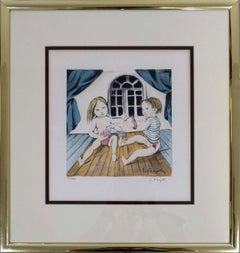 Leonard Tsugouharu Knitting Signed Modern Lithograph on Paper 1963 Framed 55/150