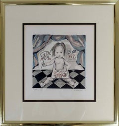 Leonard Tsugouharu L’Artiste Signed Modern Lithograph on Paper 1963 Framed 55/15