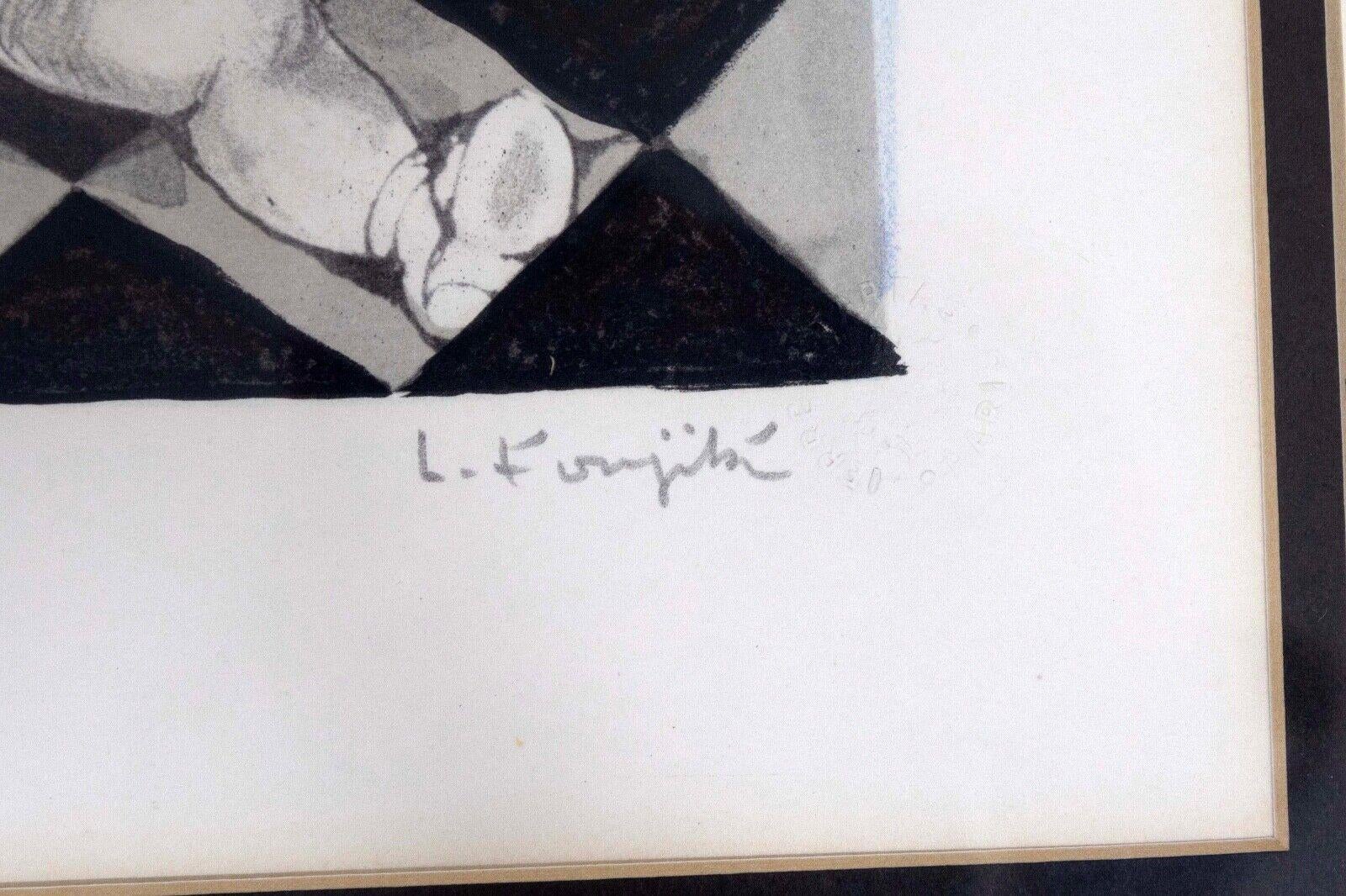 Leonard Tsugouharu L’Artiste Signed Modern Lithograph on Paper 1963 Framed 55/15 For Sale 4