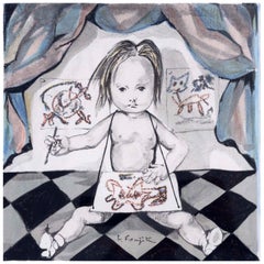 Leonard Tsugouharu L'Artiste Signierte Moderne Lithographie auf Papier 1963 Gerahmt 55/15
