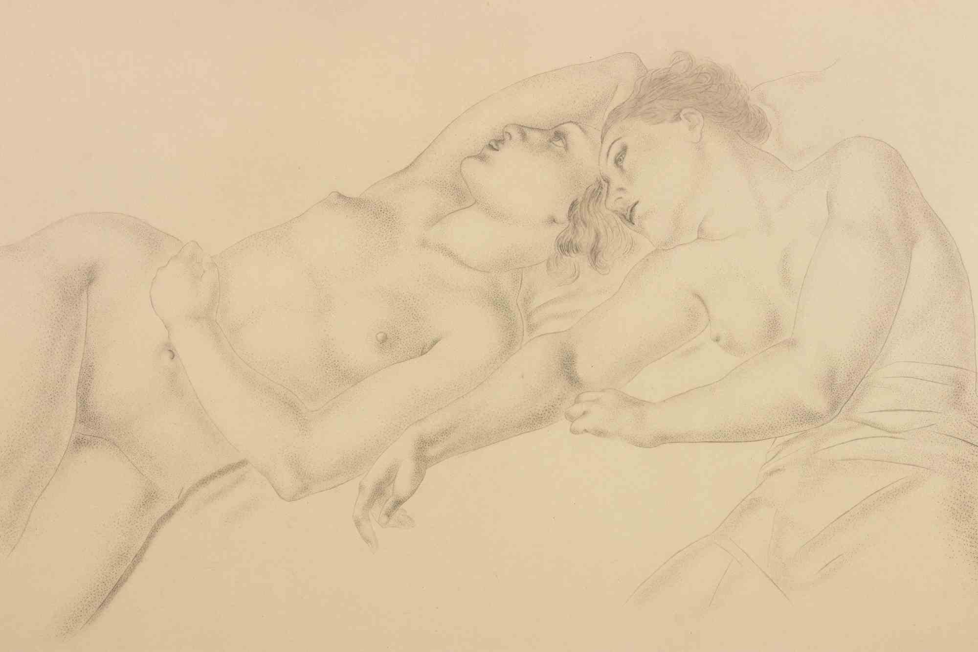 Les Amies - Aguafuerte de Leonard Tsuguharu Foujita - 1930 en venta 1
