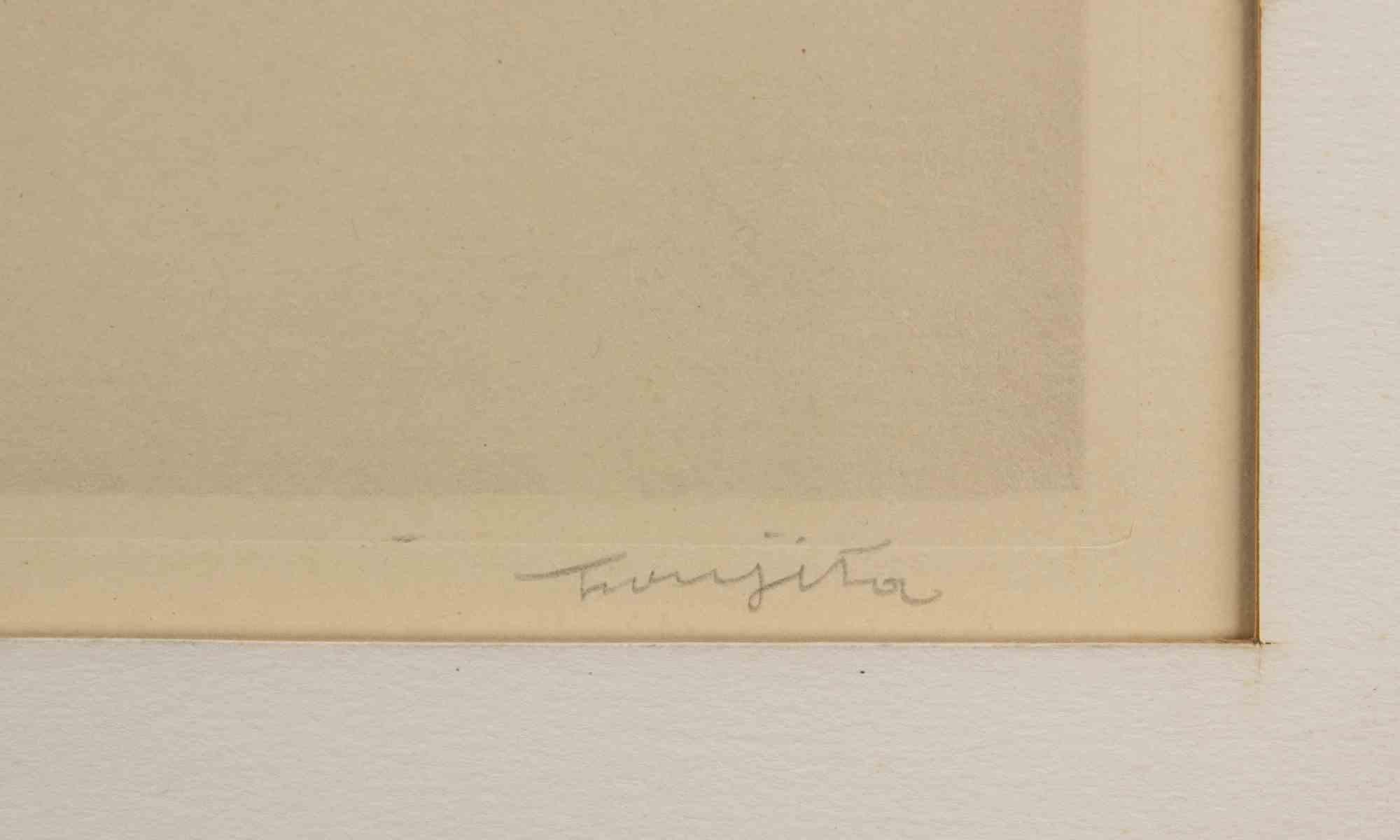 Les Amies - Aguafuerte de Leonard Tsuguharu Foujita - 1930 en venta 2