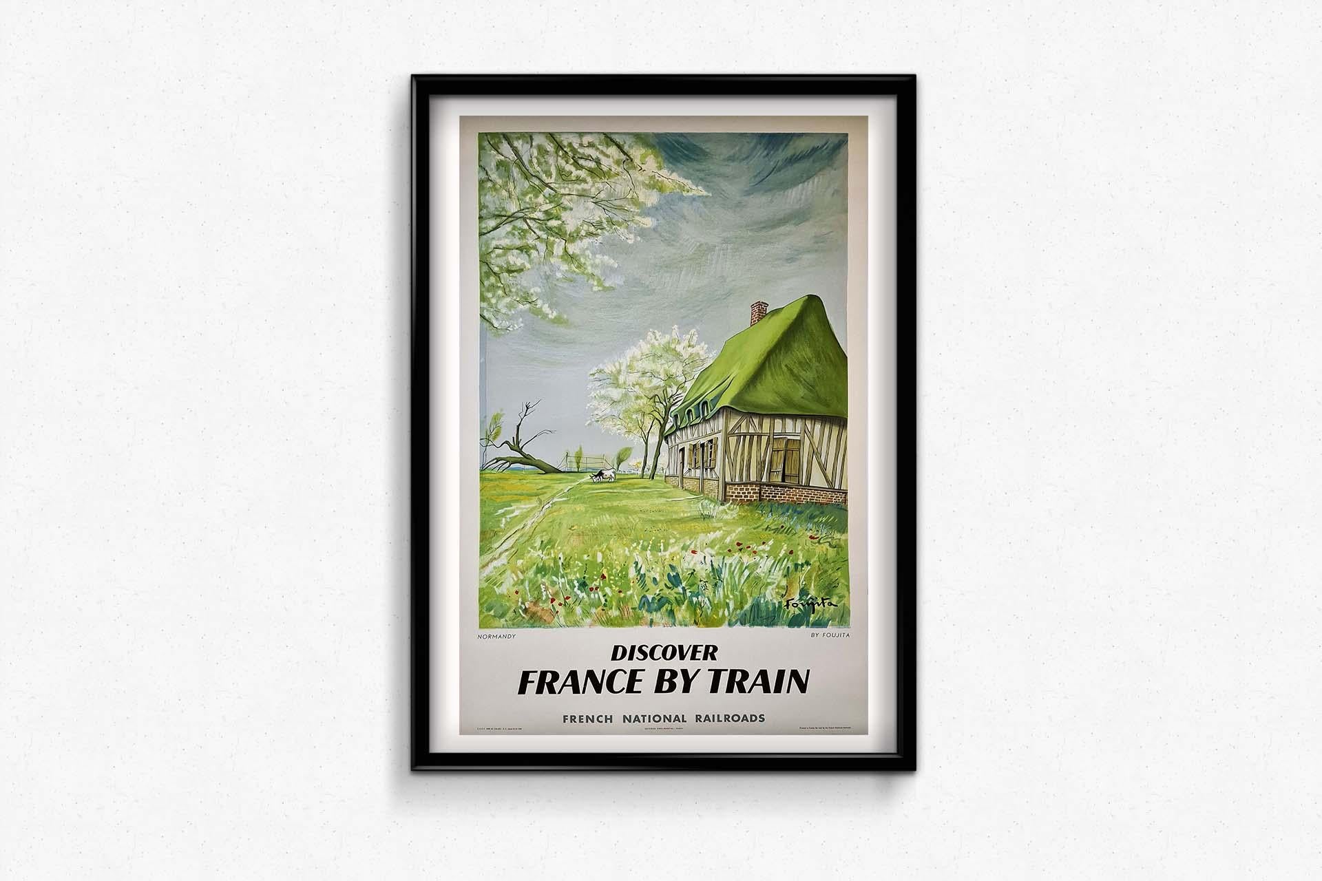1958 original poster made for the SNCF  by Foujita - Normandy - Railway - France For Sale 2