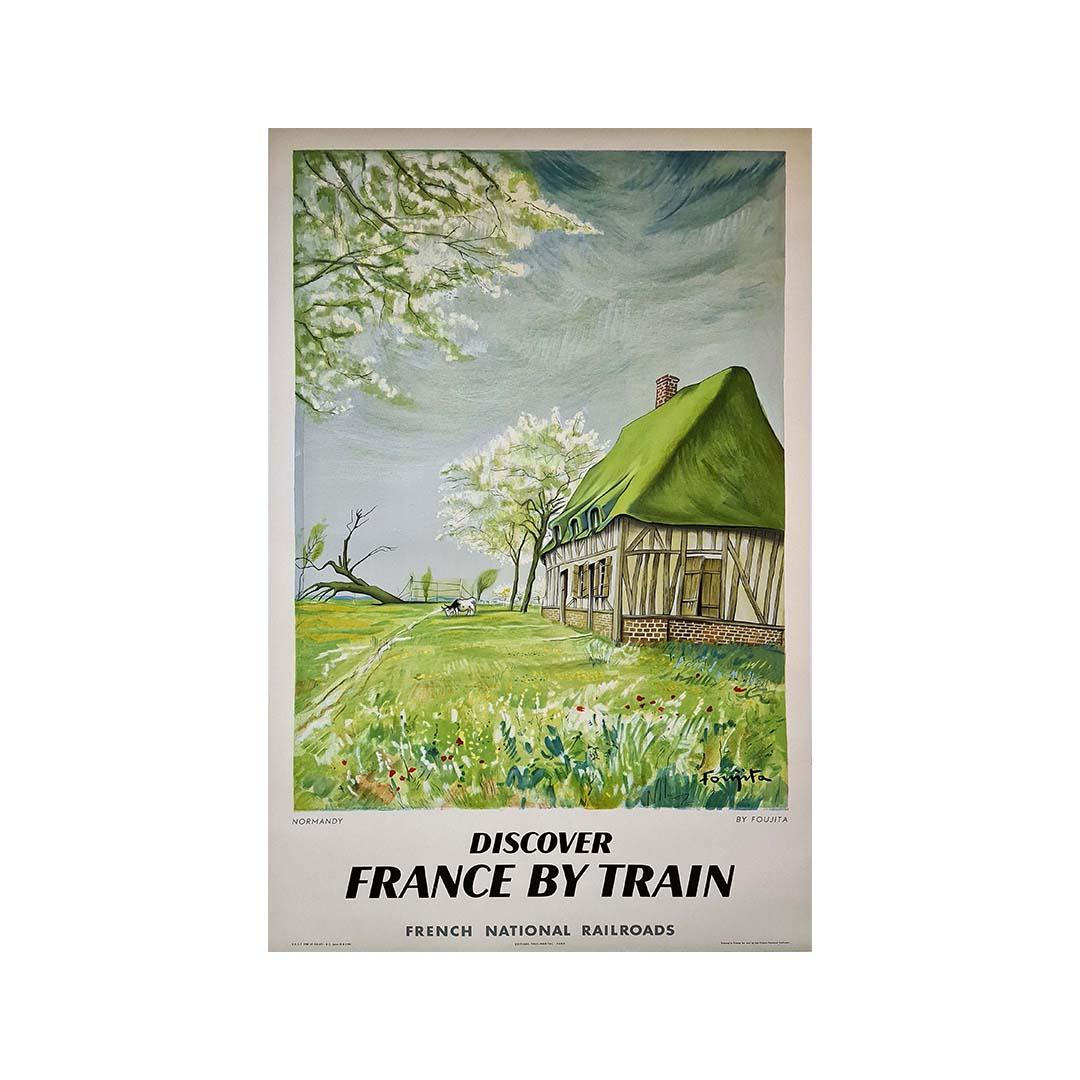 1958 original poster made for the SNCF  by Foujita - Normandy - Railway - France - Print by Leonard Tsuguharu Foujita