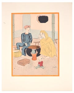 A Pleasant Lunch - Original Lithograph by L.T. Foujita - 1928