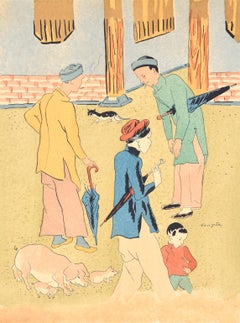 A Stroll - Original Lithograph by L.T. Foujita - 1928