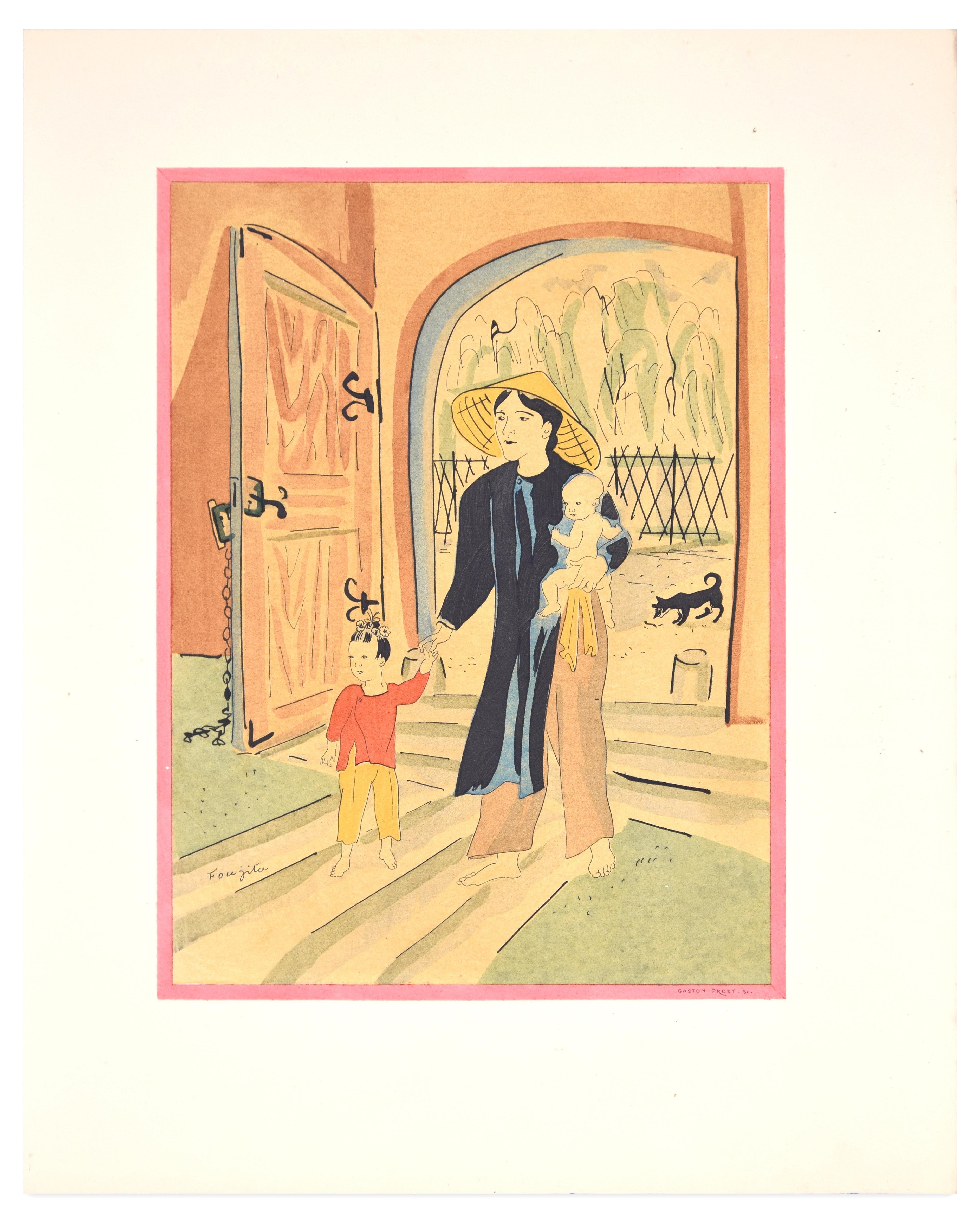 Back Home - Original Lithograph by L.T. Foujita - 1928 - Print by Leonard Tsuguharu Foujita