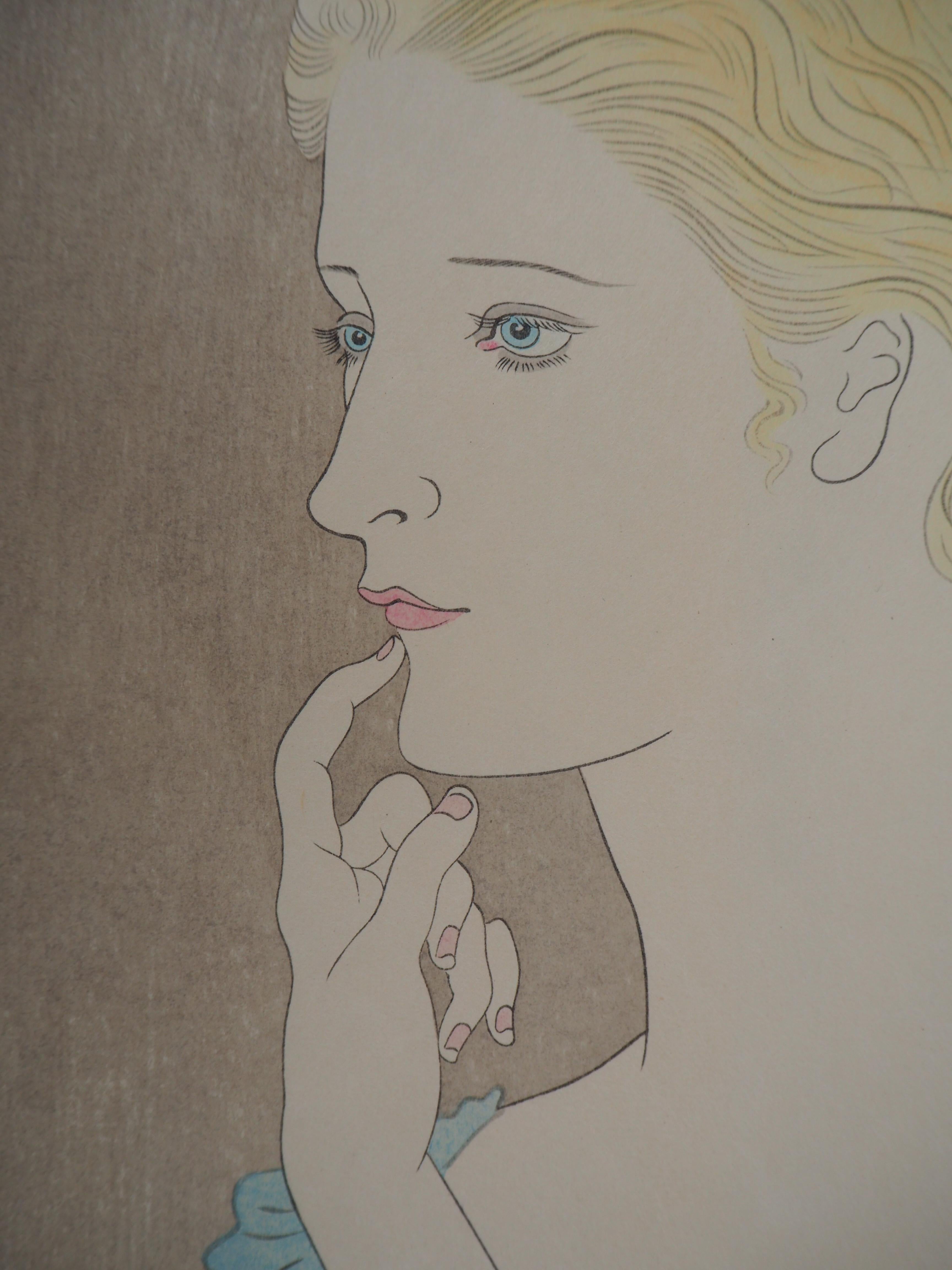 Blond Hair Woman - Original woodcut print (Buisson #35.08) - Modern Print by Leonard Tsuguharu Foujita