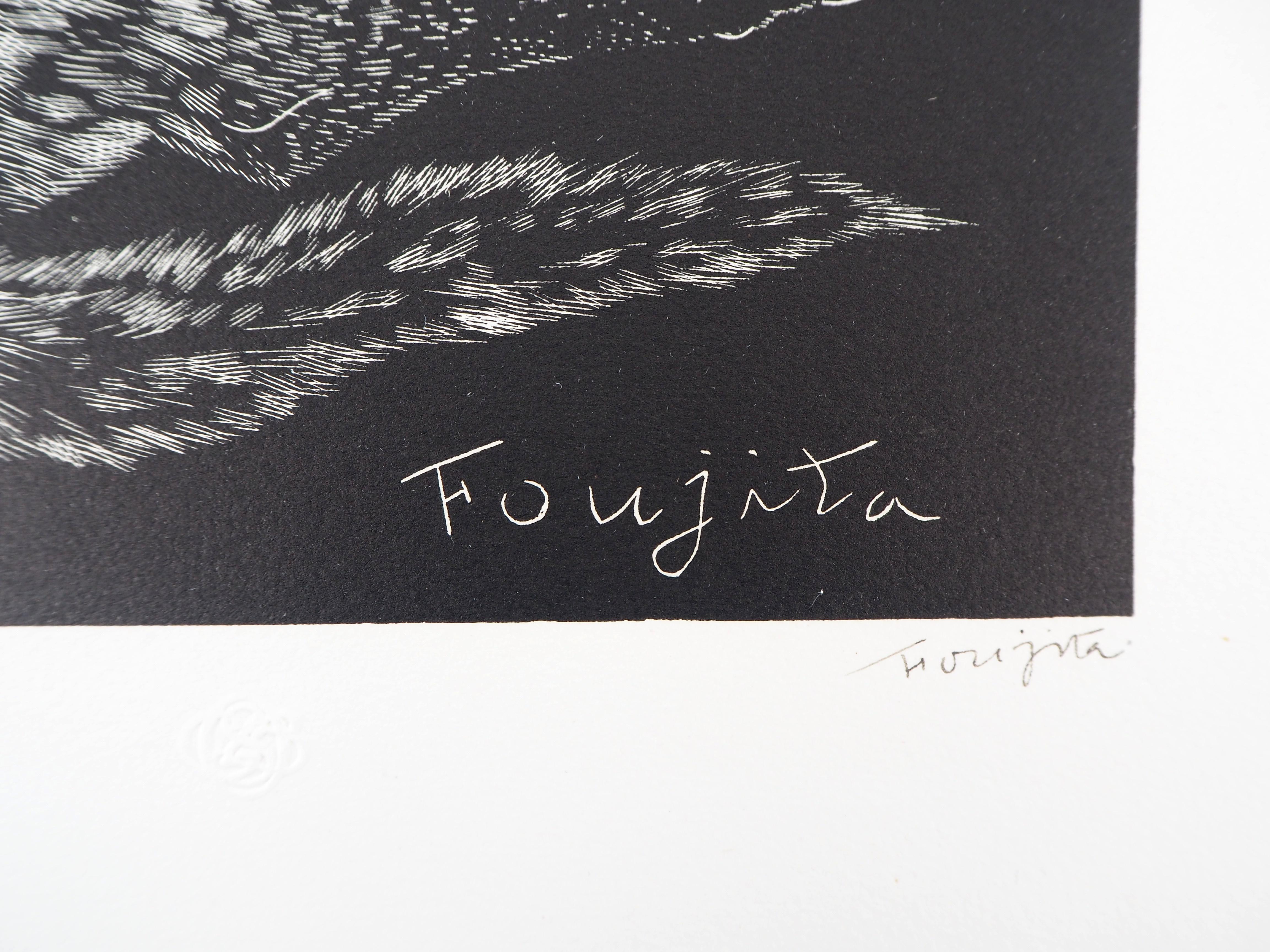 Cat - Taille sur bois originale, signée et numérotée /160 - Buisson #27-03 - Print de Leonard Tsuguharu Foujita