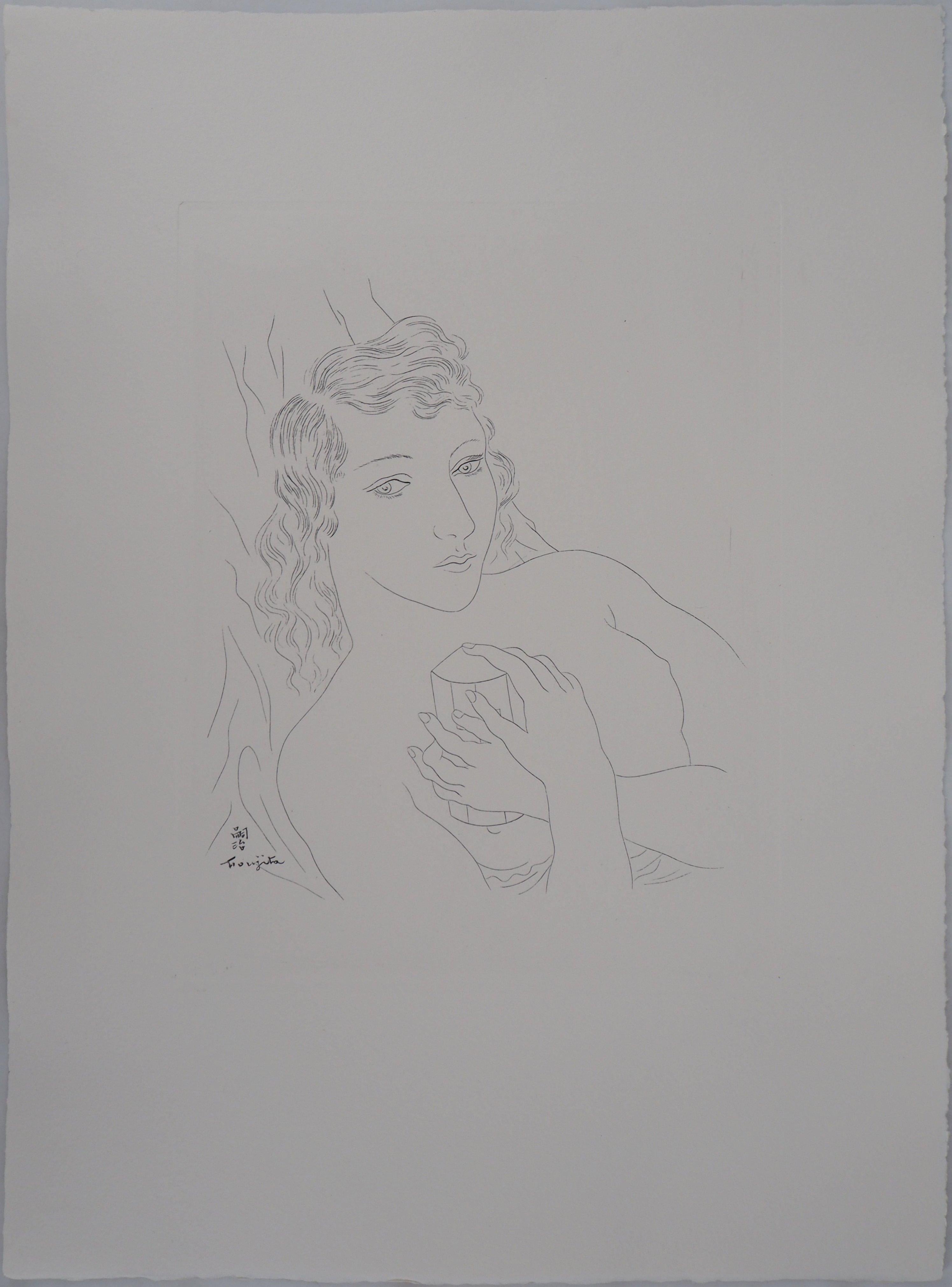 Isabey : Woman with Perfume Bottle - Original etching (Buisson #28.74) - Modern Print by Leonard Tsuguharu Foujita