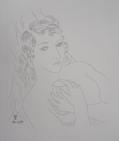 Isabey : Mujer con frasco de perfume - Grabado original (Buisson #28.74)