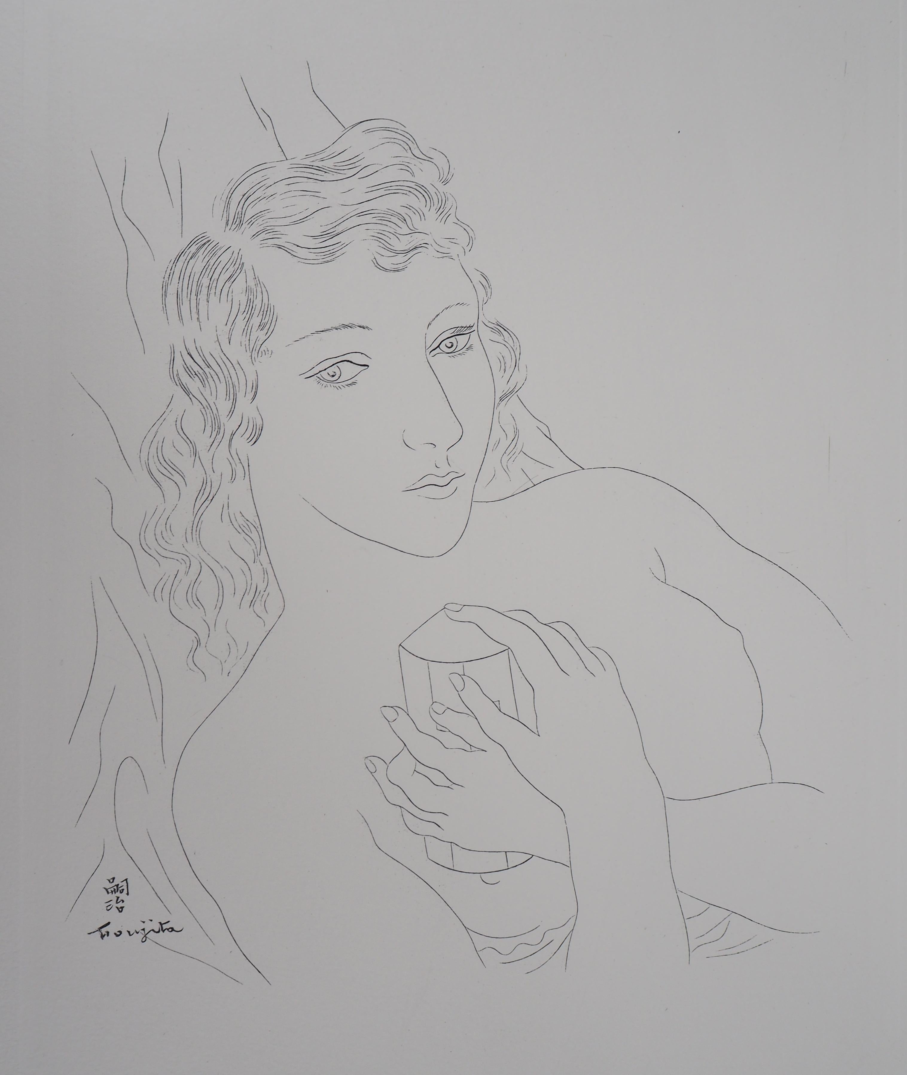 Leonard Tsuguharu Foujita Portrait Print - Isabey : Woman with Perfume Bottle - Original etching (Buisson #28.74)