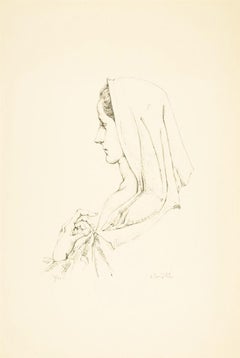 Leonard Tsuguharu Foujita 'Perfil de madona' litografía. firmada a lápiz, 1957