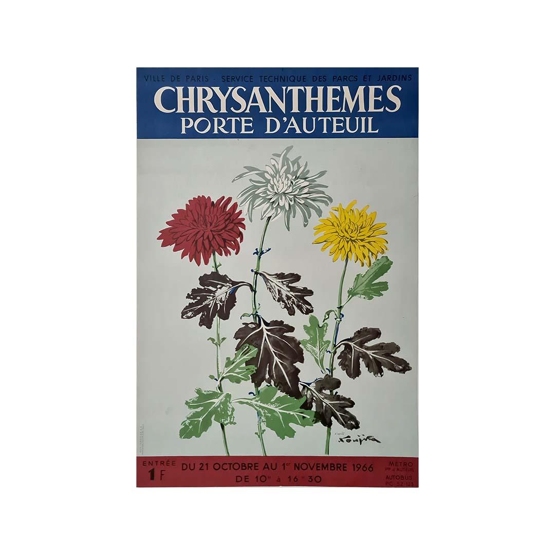 Original 1966 poster by Fujita for the Chrysanthemums Exhibition in Paris For Sale 2