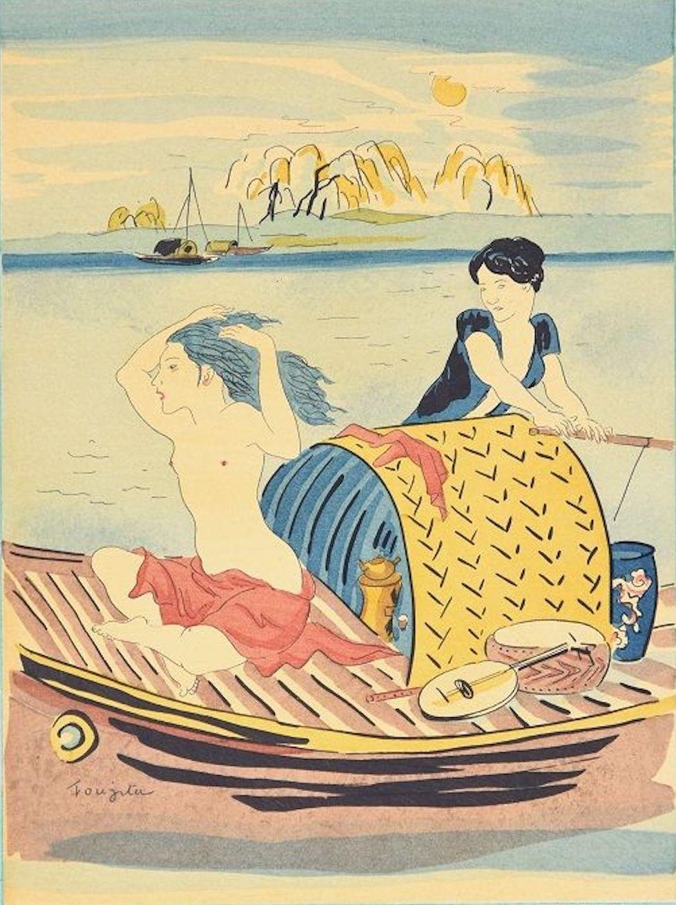 (after) Leonard Tsuguharu Foujita Figurative Print – Propos d'un Intoxiqué – Lithographie nach L.T. Foujita - 1928