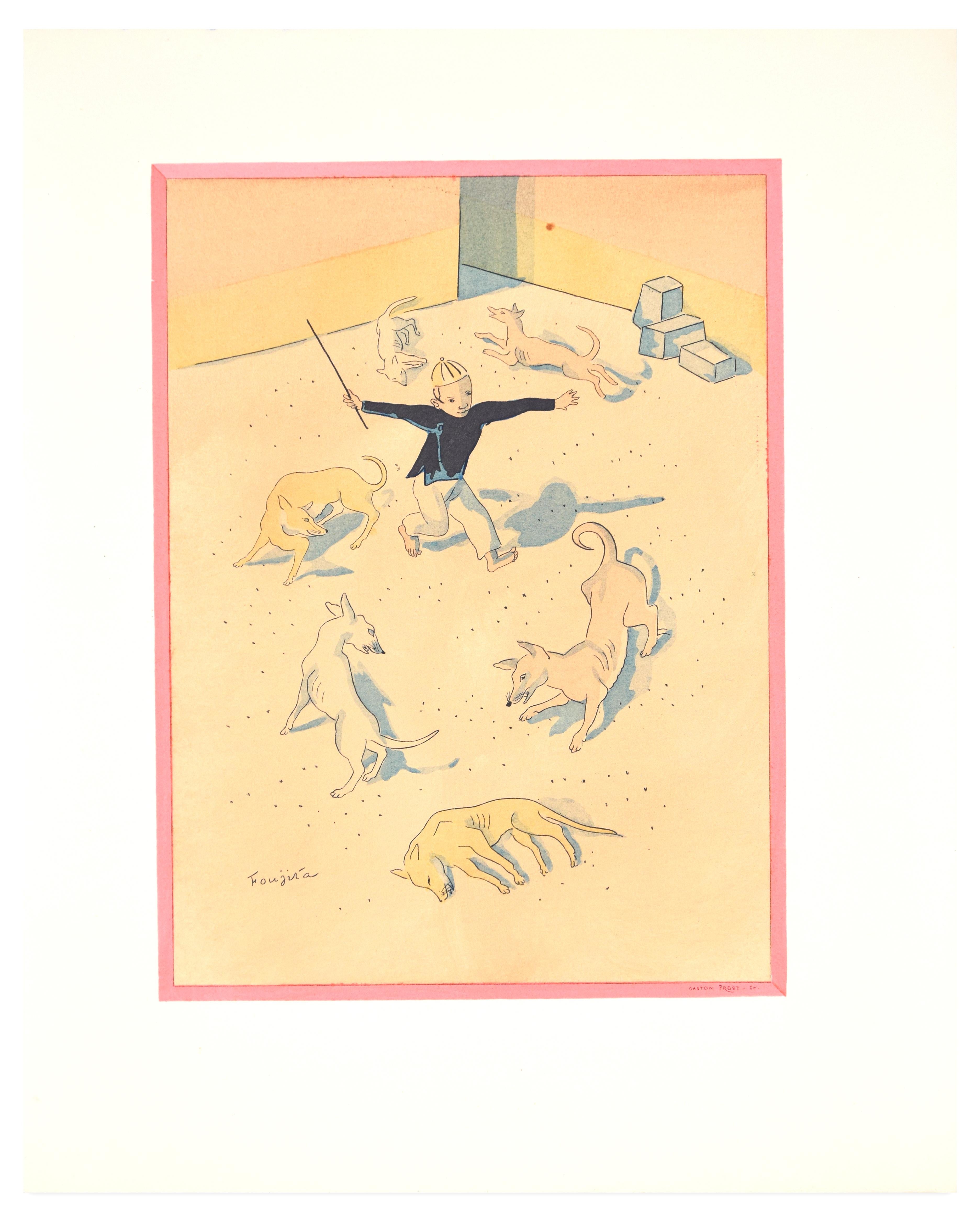 Ring-around-the-rosey - Original Lithograph by L.T. Foujita - 1928 - Print by Leonard Tsuguharu Foujita