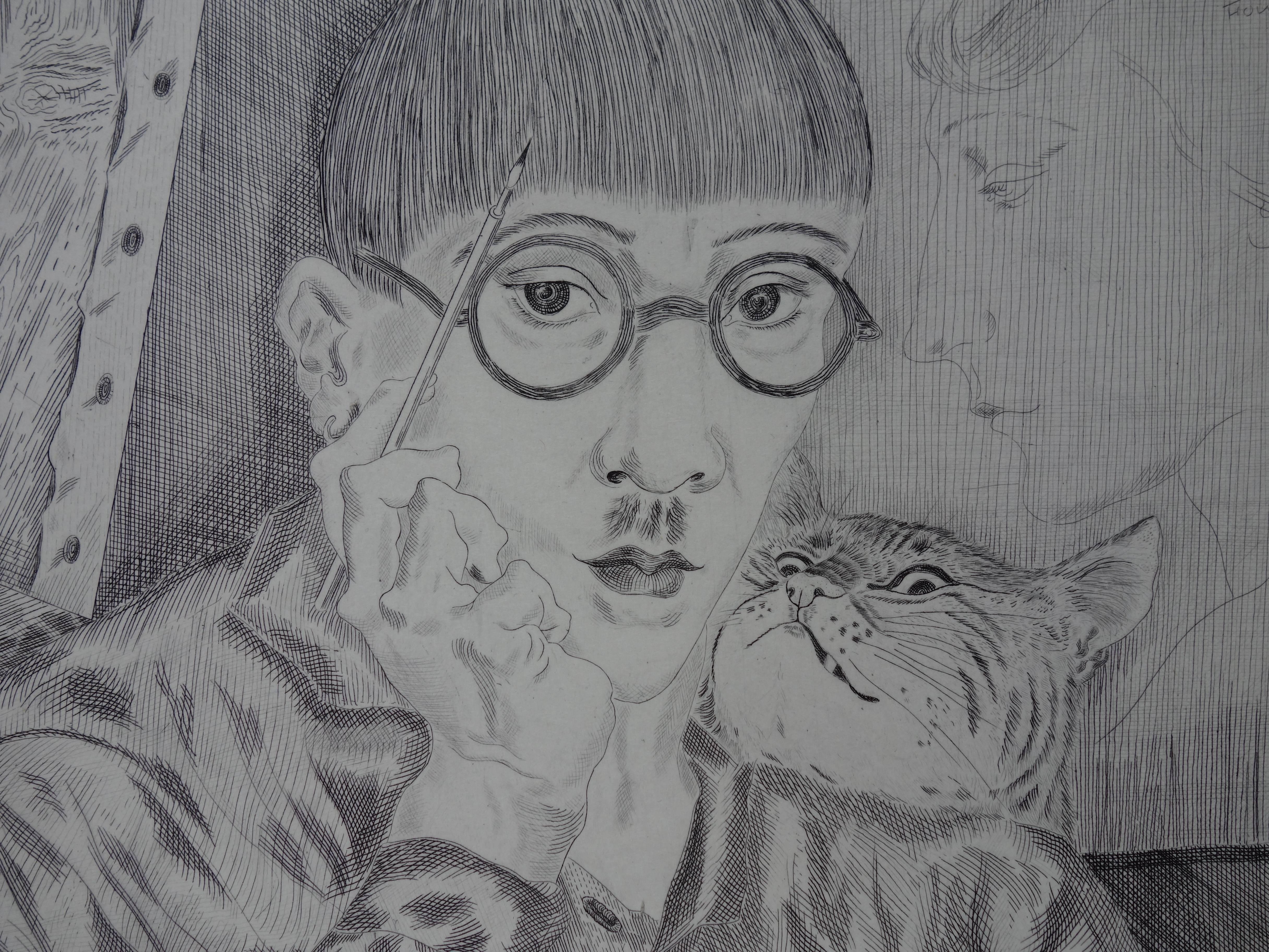 Self Portrait With a Cat - Original etching (Buisson #26-64) For Sale 5