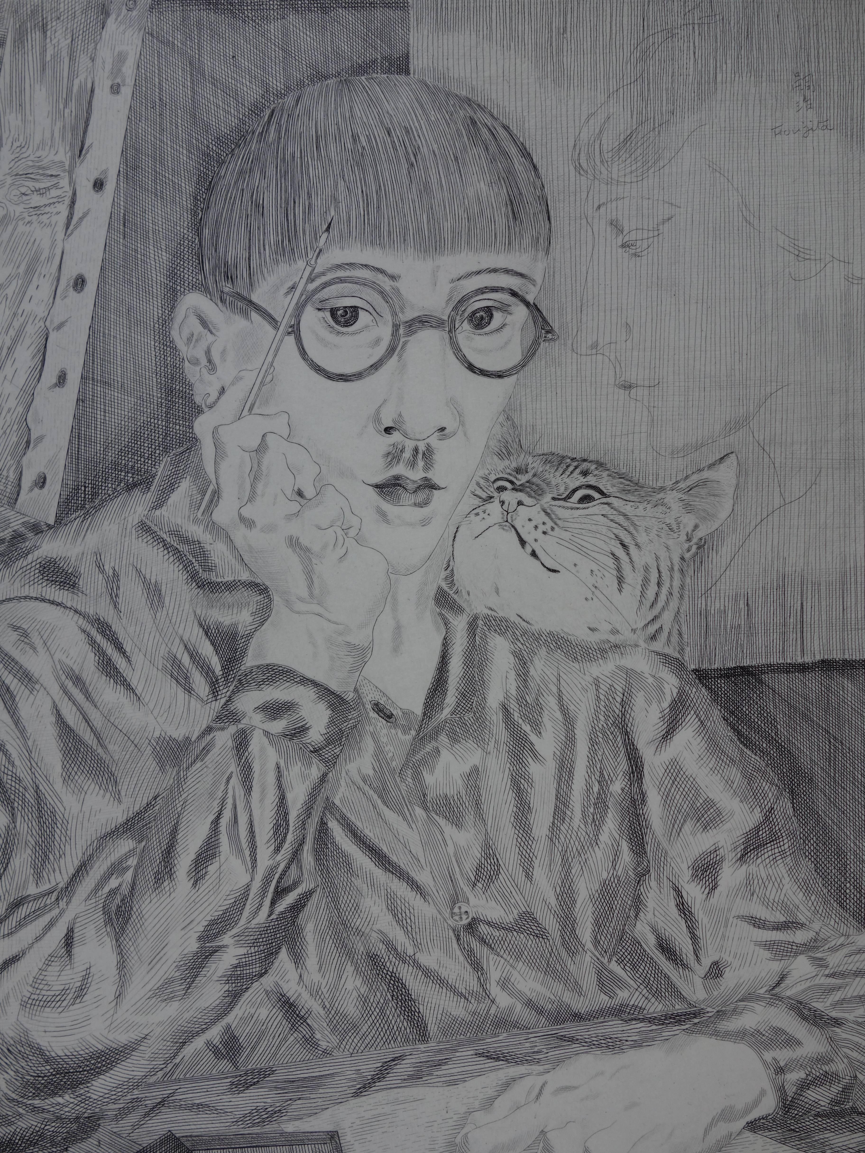 Self Portrait With a Cat - Original etching (Buisson #26-64) For Sale 3