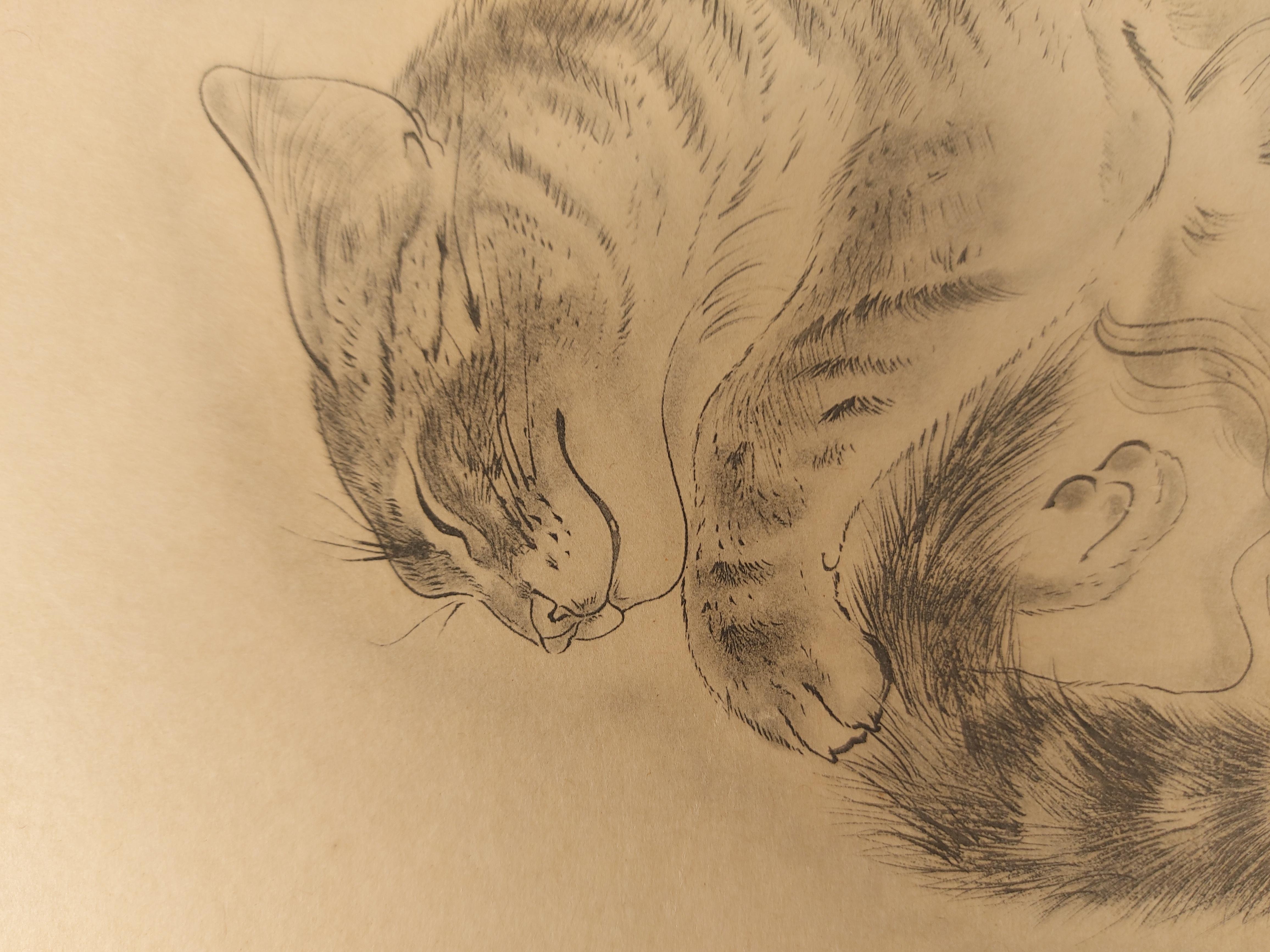 Sleeping Cat – Original-Radierung, 1930 (Buisson #29-159) 1
