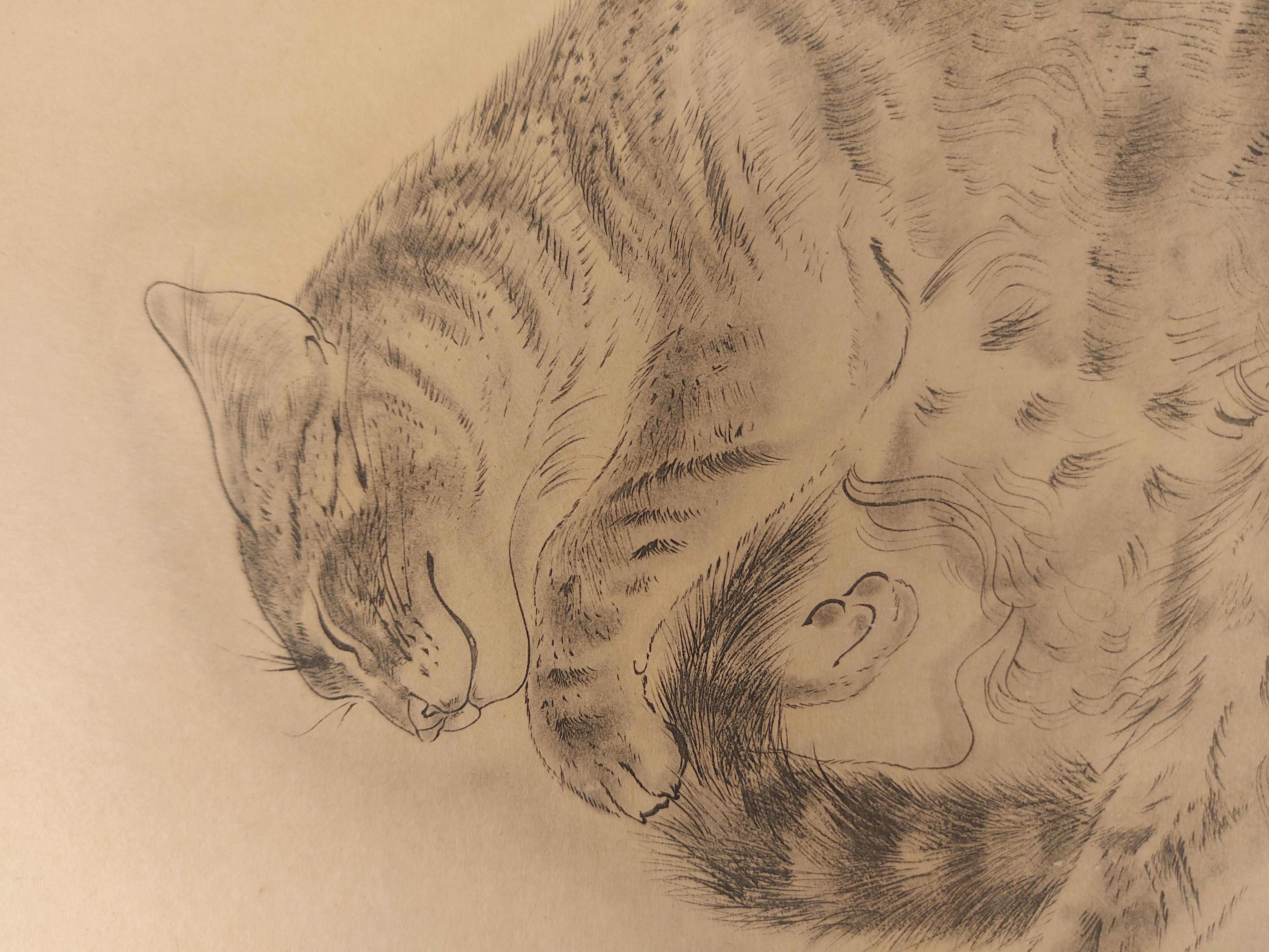 Sleeping Cat – Original-Radierung, 1930 (Buisson #29-159) 2