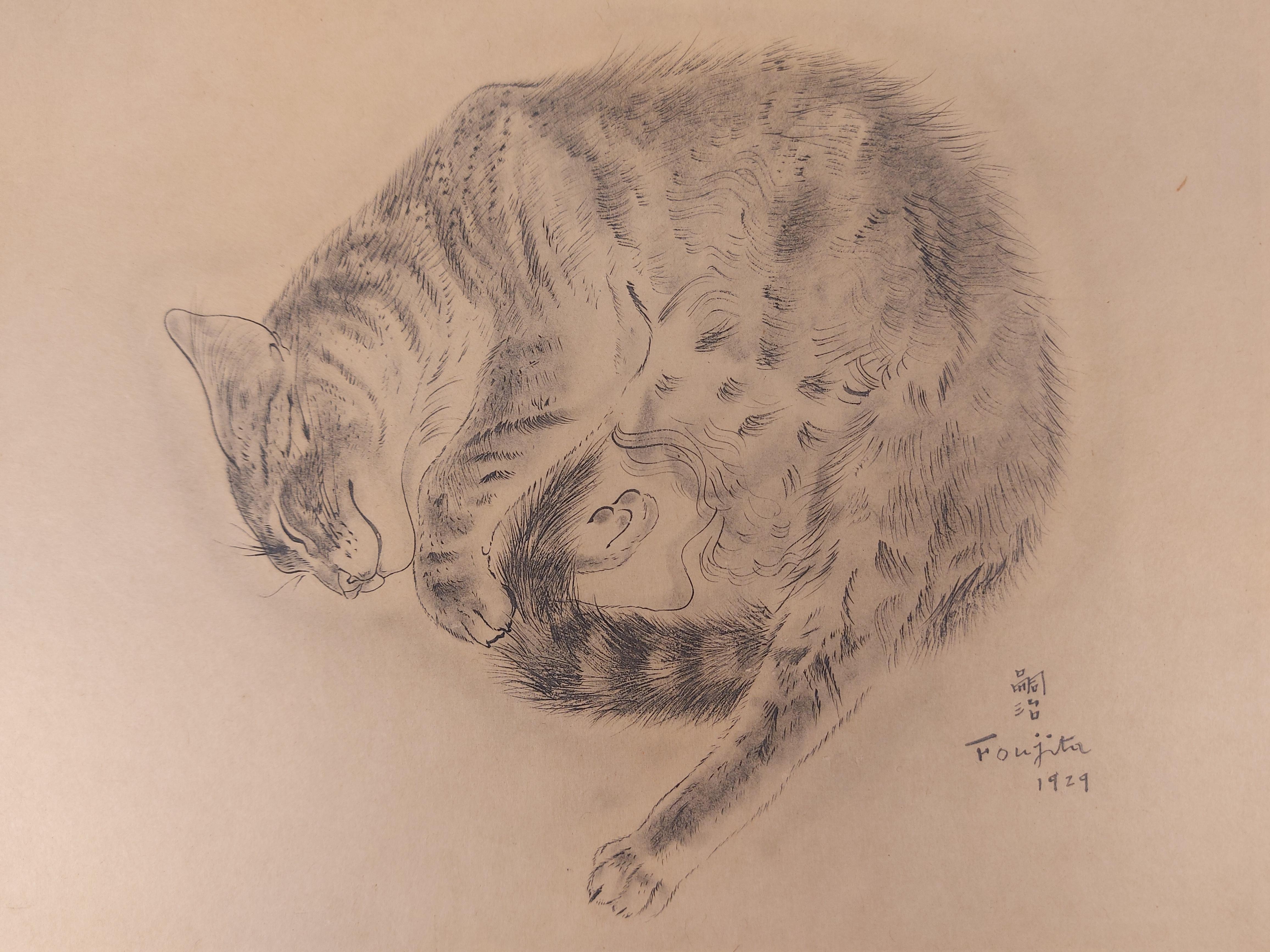 Sleeping Cat – Original-Radierung, 1930 (Buisson #29-159) 3