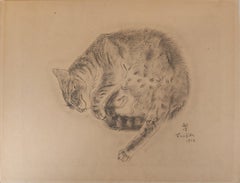 Sleeping Cat - Original etching, 1930 (Buisson #29-159)