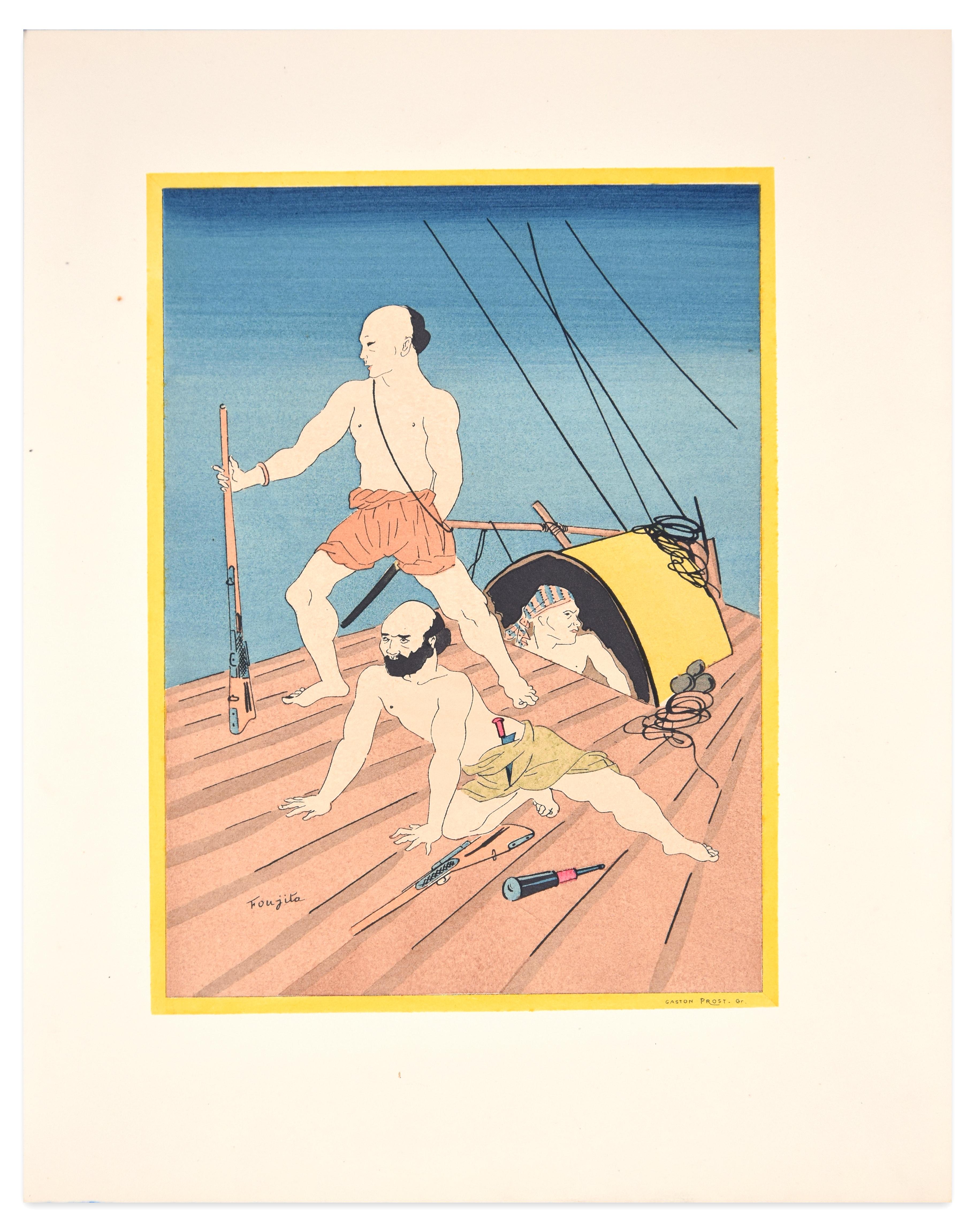 The Hunting - Lithograph after L.T. Foujita - 1928 - Print by (after) Leonard Tsuguharu Foujita