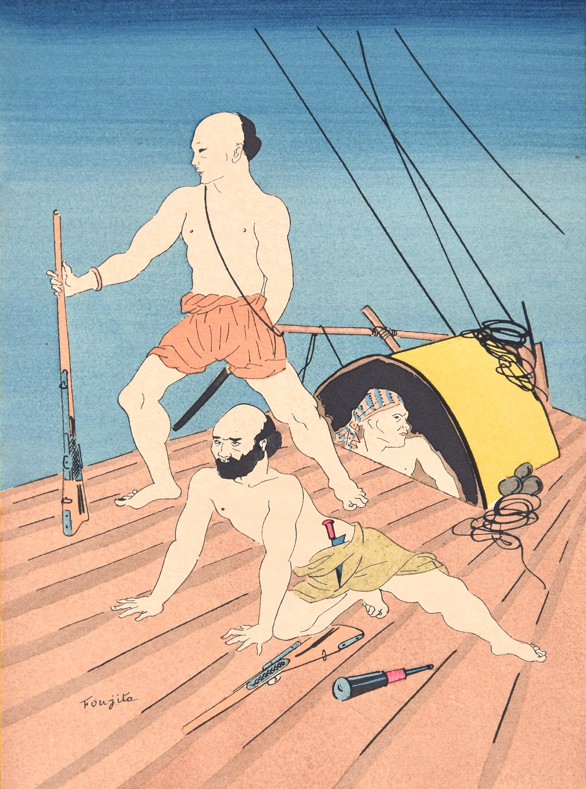 (after) Leonard Tsuguharu Foujita Figurative Print - The Hunting - Lithograph after L.T. Foujita - 1928