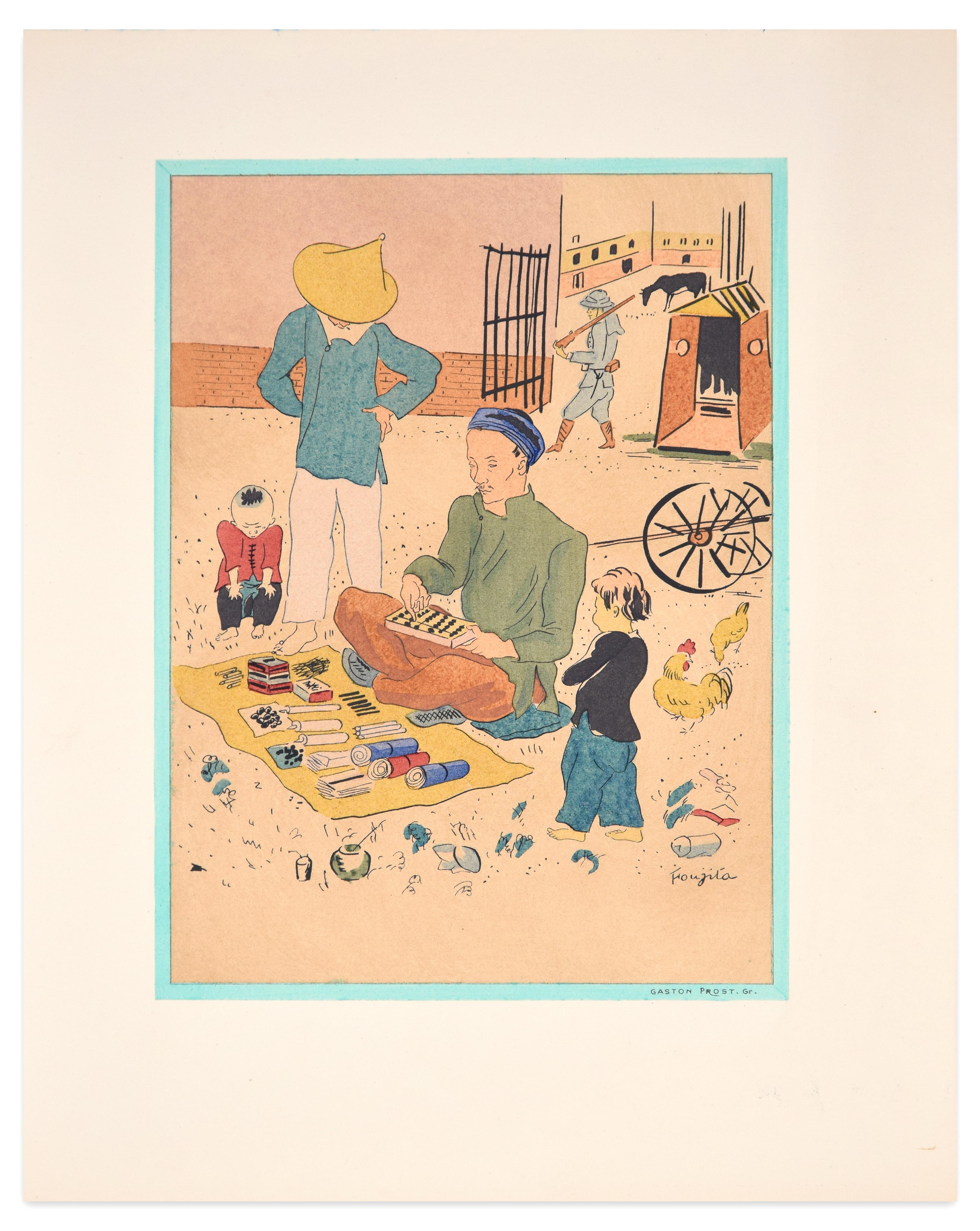 The Scribe and his Pupils - Lithograph after L.T. Foujita - 1928 - Print by (after) Leonard Tsuguharu Foujita