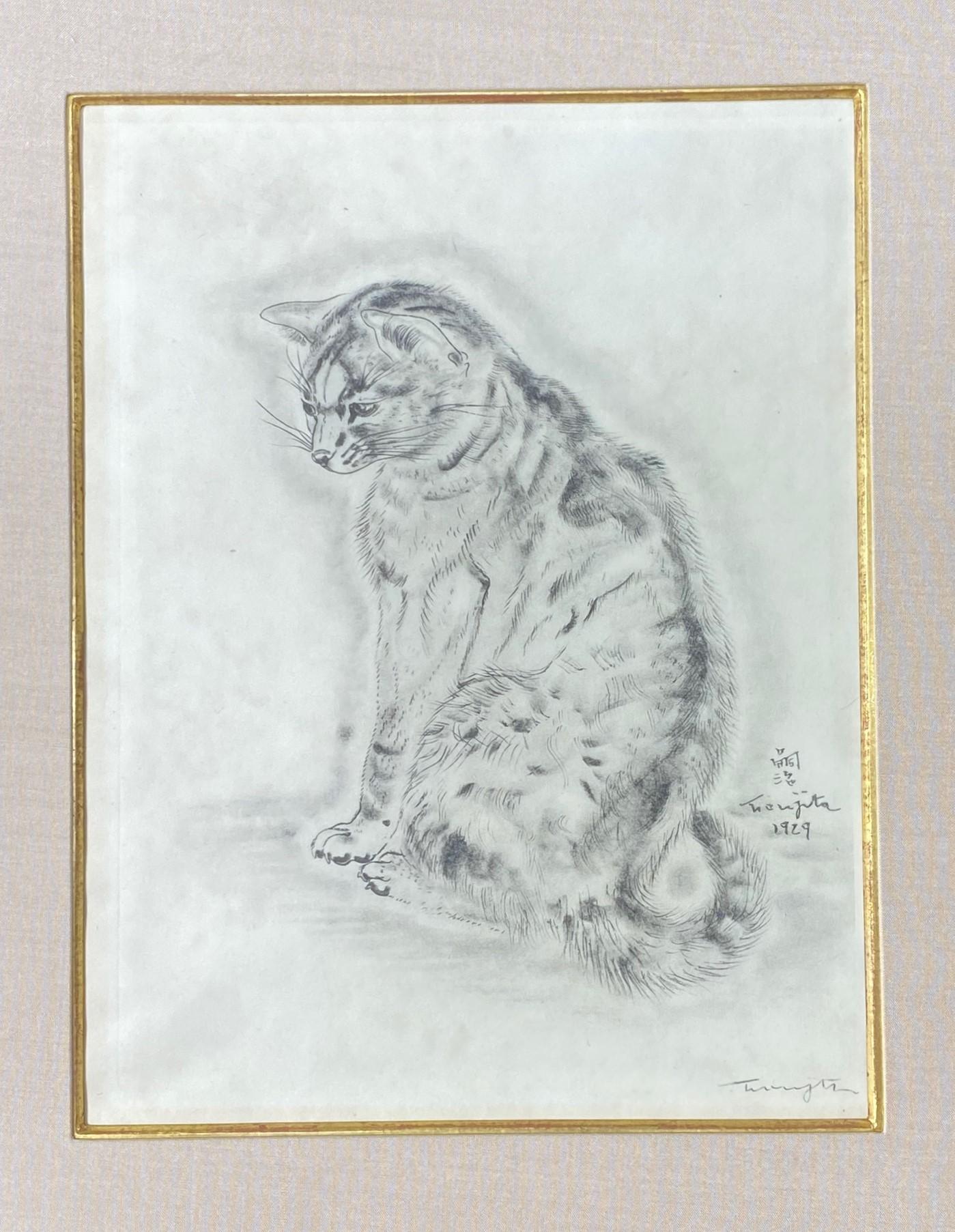 French Léonard Tsuguharu Foujita Signed Collotype Print Azubah The Book of Cats 1929 For Sale
