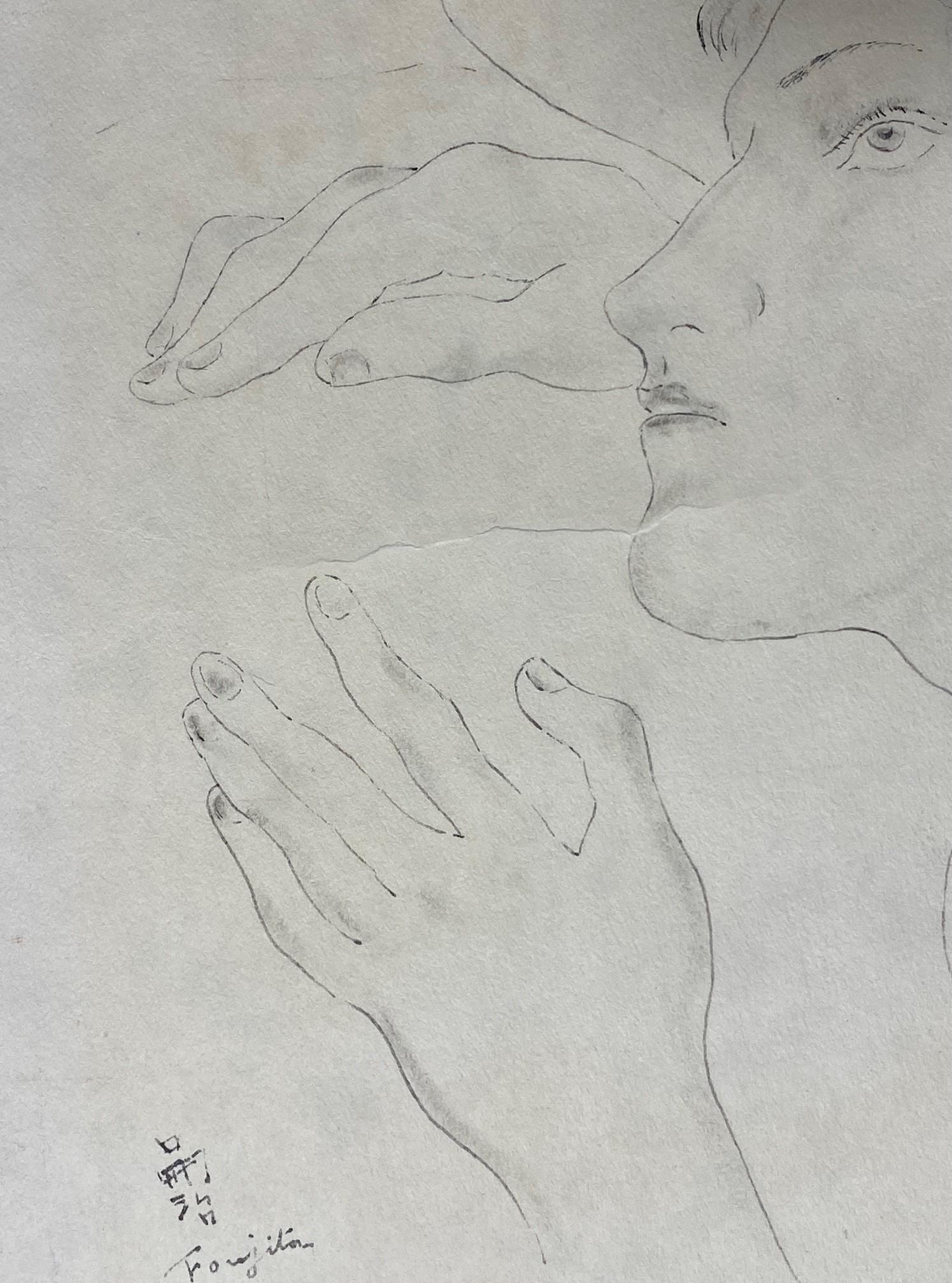 Léonard Tsuguharu Foujita Signed Original Erotic Portrait de Jeune Femme Drawing 4