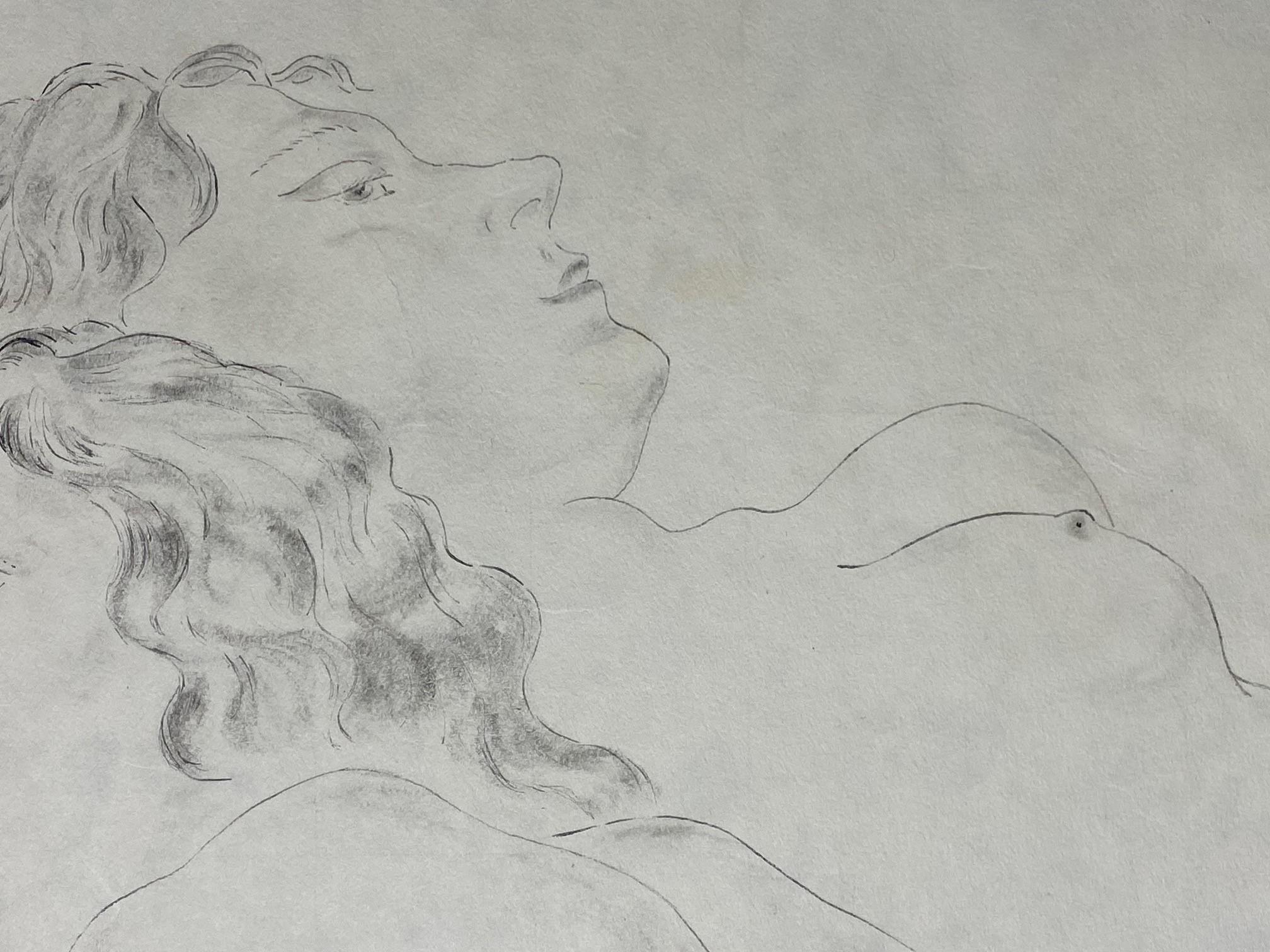 Paper Léonard Tsuguharu Foujita Signed Original Erotic Portrait de Jeune Femme Drawing