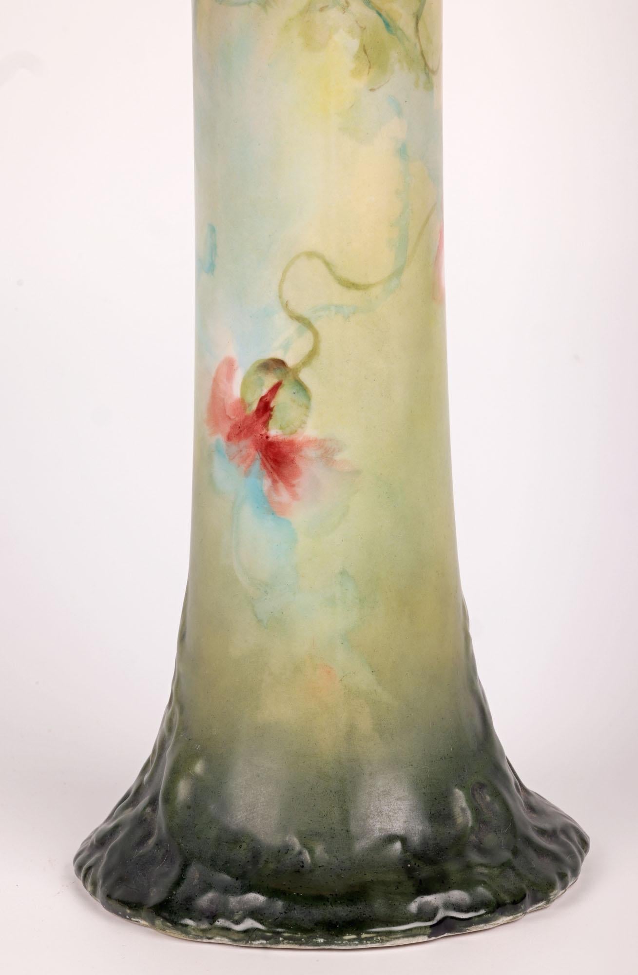 Austrian Leonard Vienna Art Nouveau Hand Painted Floral Porcelain Vase For Sale