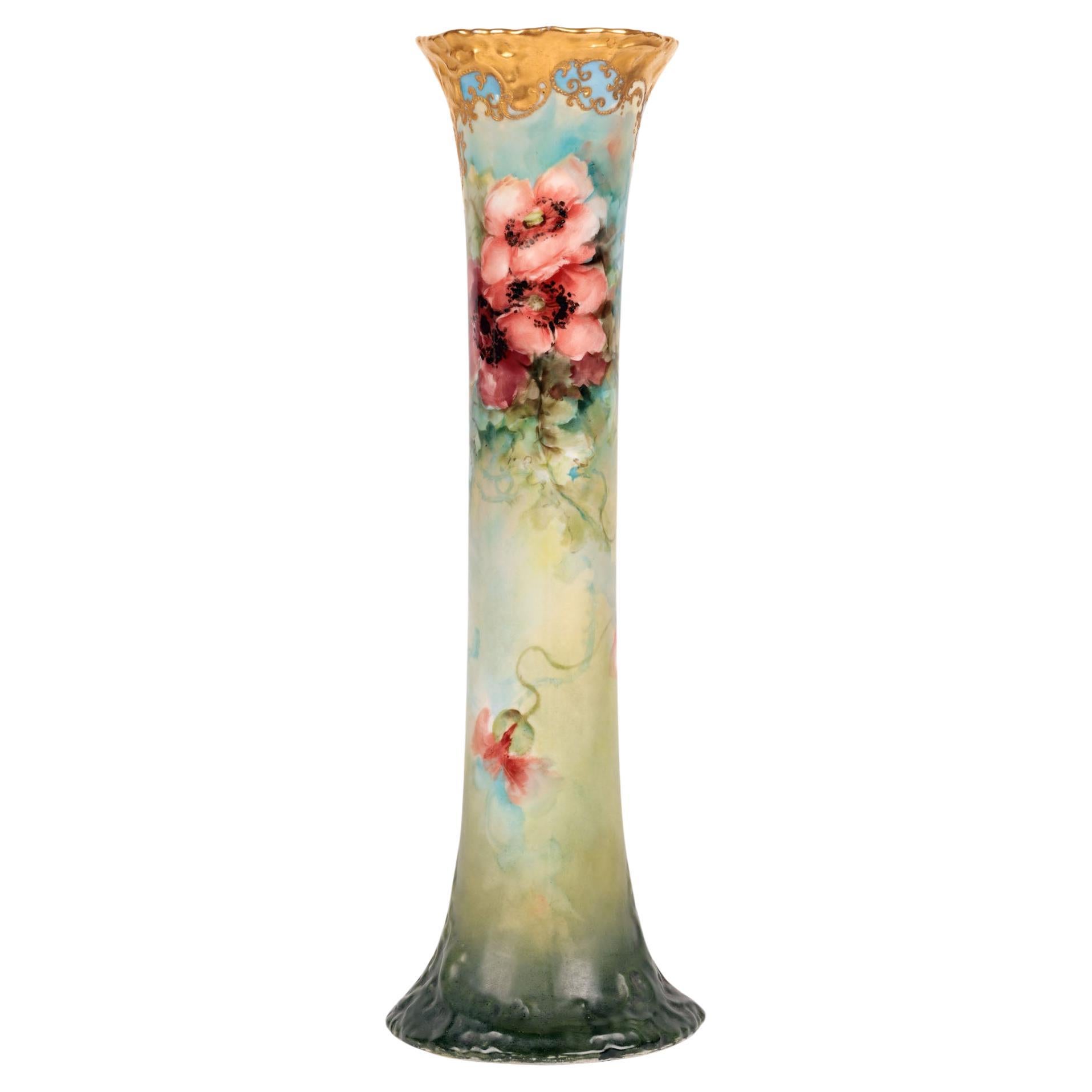 Vase en porcelaine à fleurs peint à la main, Leonard Vienna, Art Nouveau