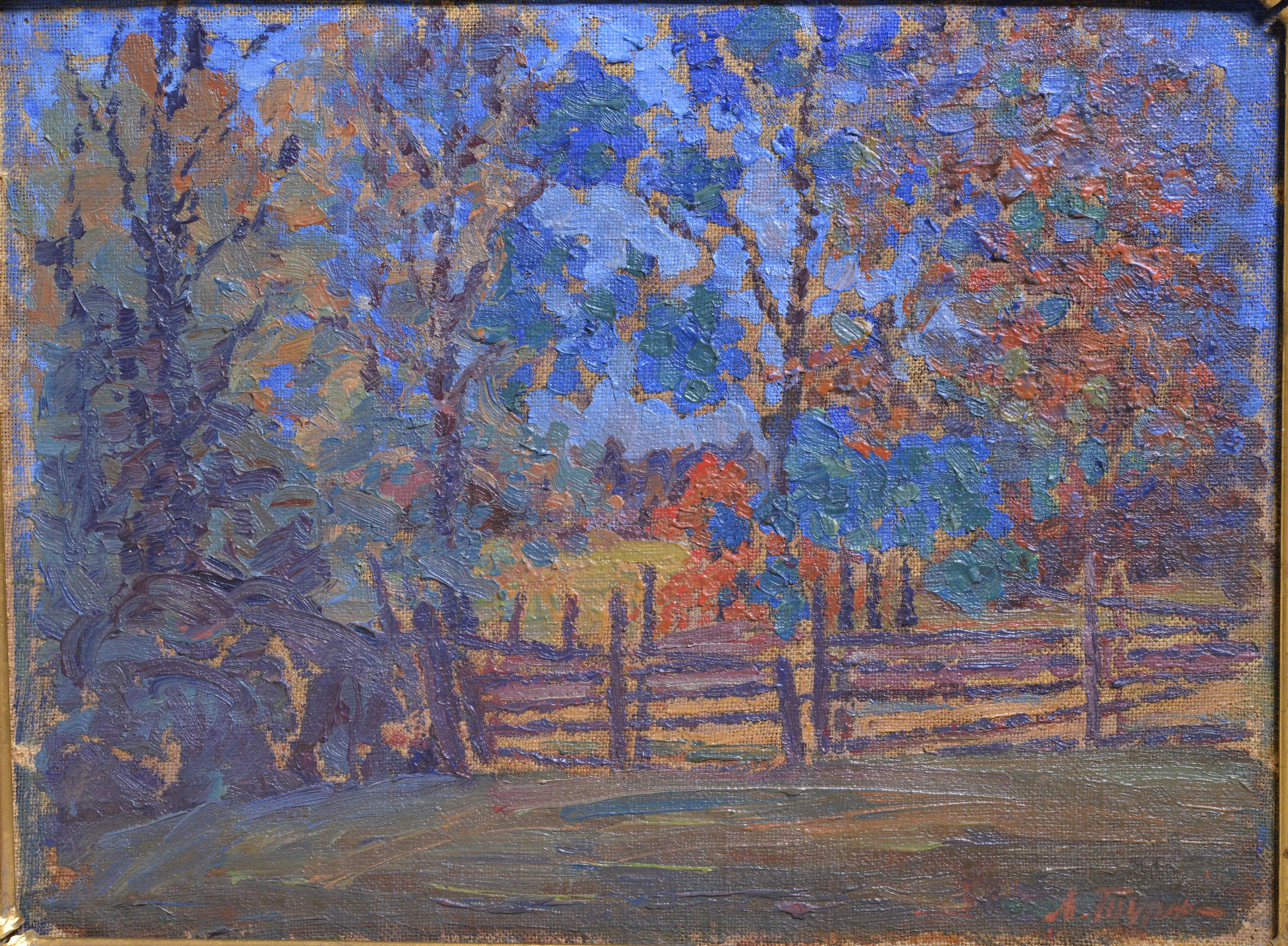 Paesaggio modernista russo Motivo autunno degli Urali inizio XX secolo Pittura ad olio - Painting di Leonard Viktorovich Turzhansky